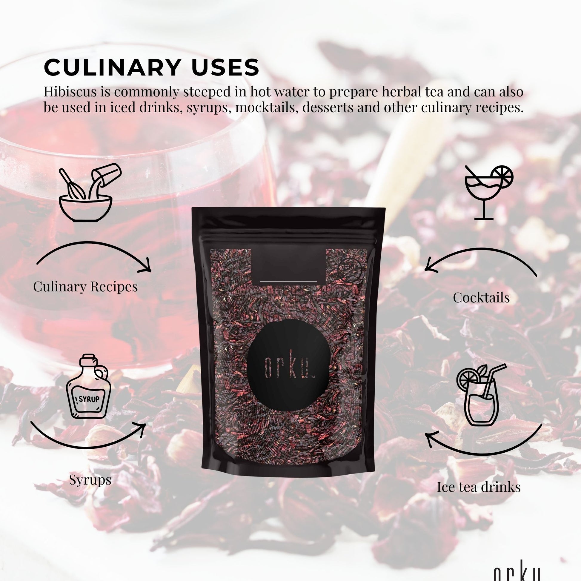 Orku 25g Organic Hibiscus Rosella Flower Crushed Dried Herbal Tea