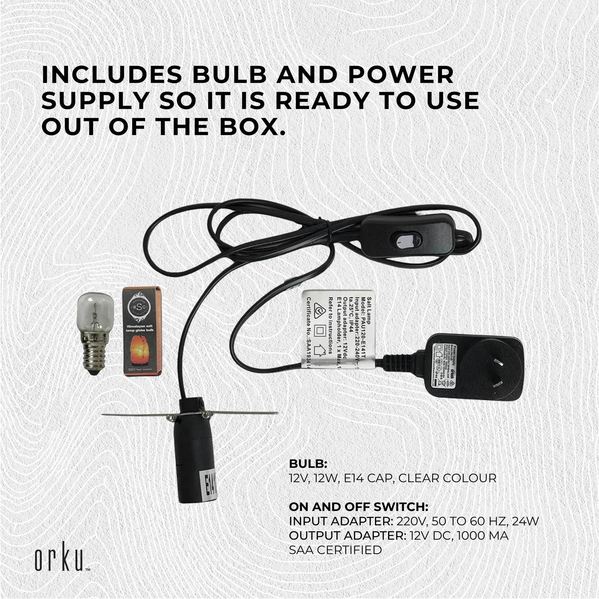 Orku 2-3 Kg Himalayan Pink Salt Lamp Natural Crystal Shape Rock + 12V 12W Switch