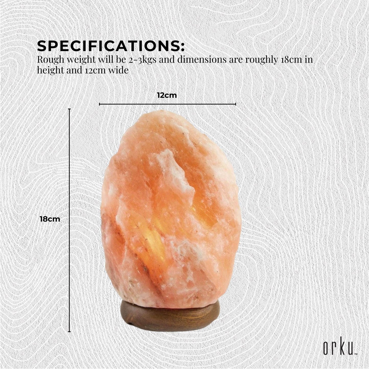 Orku 2-3 Kg Himalayan Pink Salt Lamp Natural Crystal Shape Rock + 12V 12W Switch
