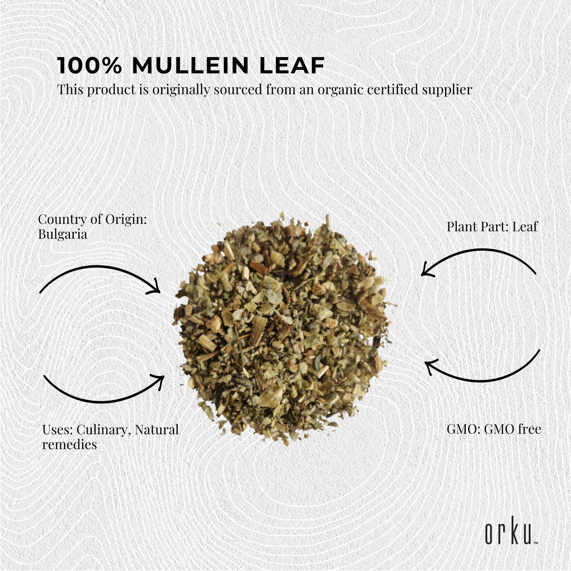 Orku 200g Organic Mullein Leaf - Dried Herbal Verbascum Thapsis