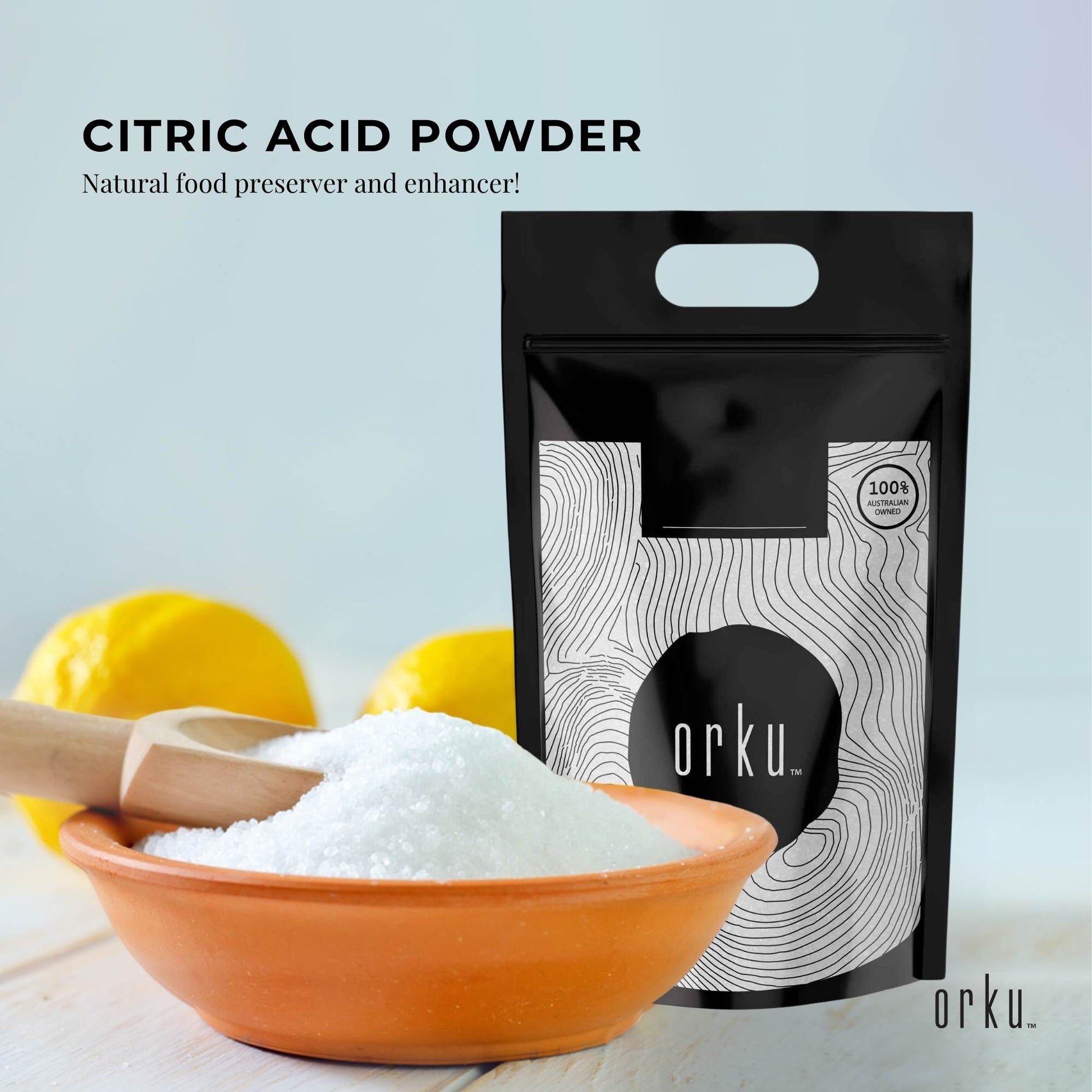 Orku 10Kg Citric Acid Powder - Food Grade Non GMO Anhydrous Preservative E330