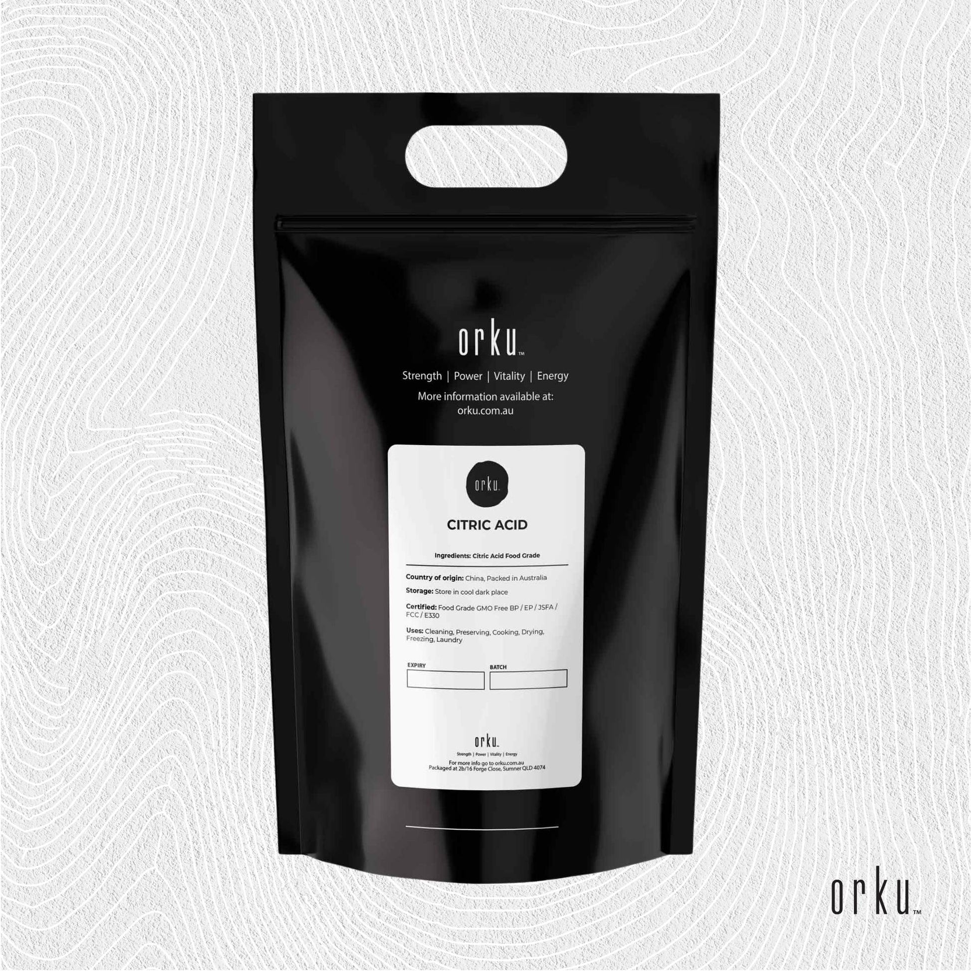 Orku 10Kg Citric Acid Powder - Food Grade Non GMO Anhydrous Preservative E330