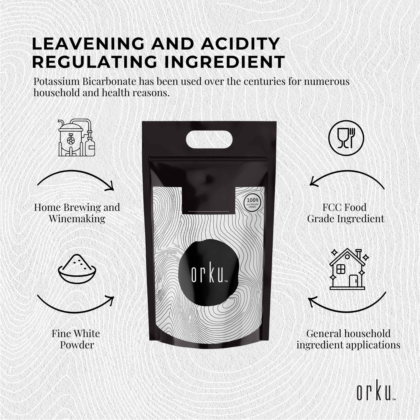 Orku 20Kg Potassium Bicarbonate Powder Bulk - Food Grade FCC Brewing Baking