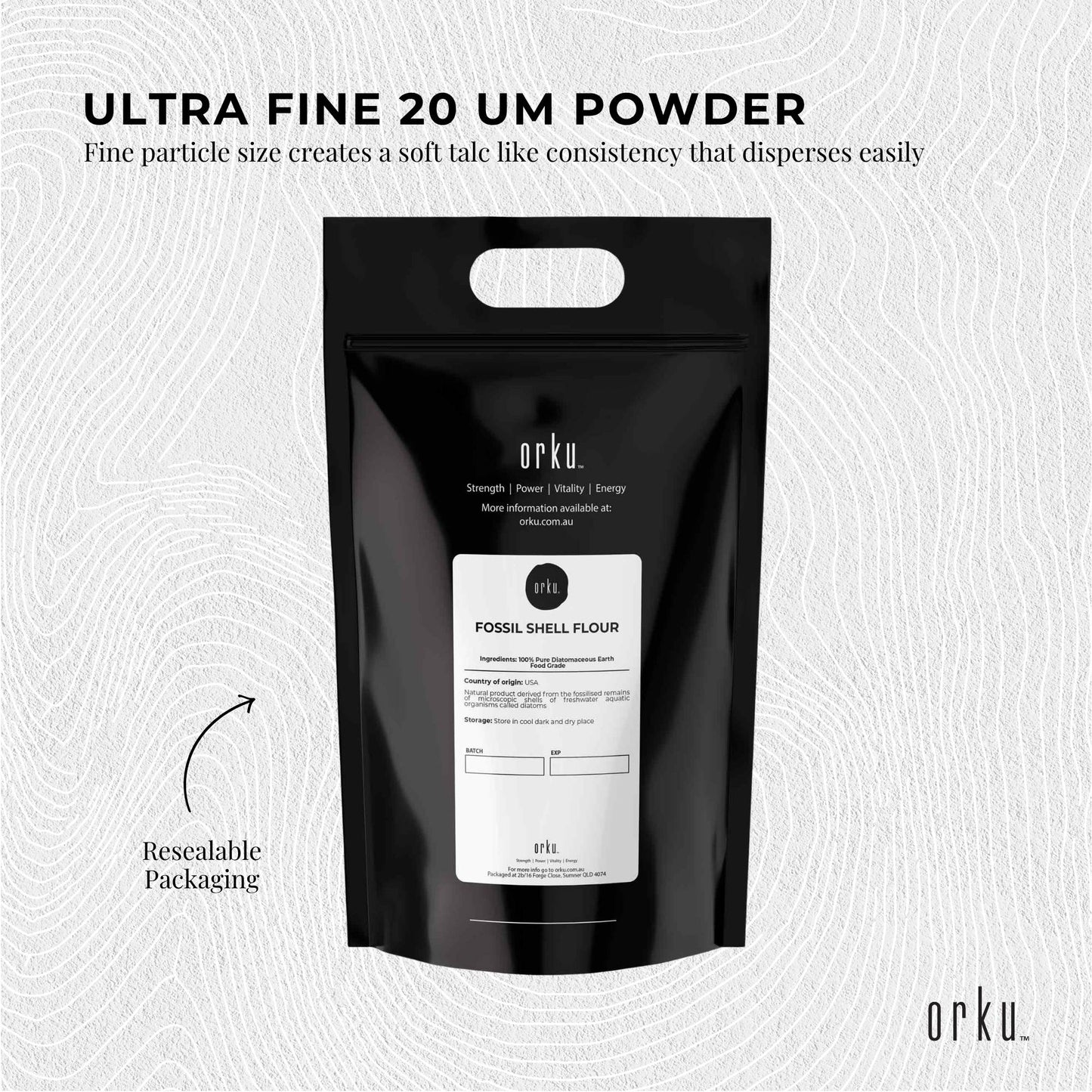 Orku 22.6kg Fine Diatomaceous Earth - Food Grade Fossil Shell Flour Powder Bulk
