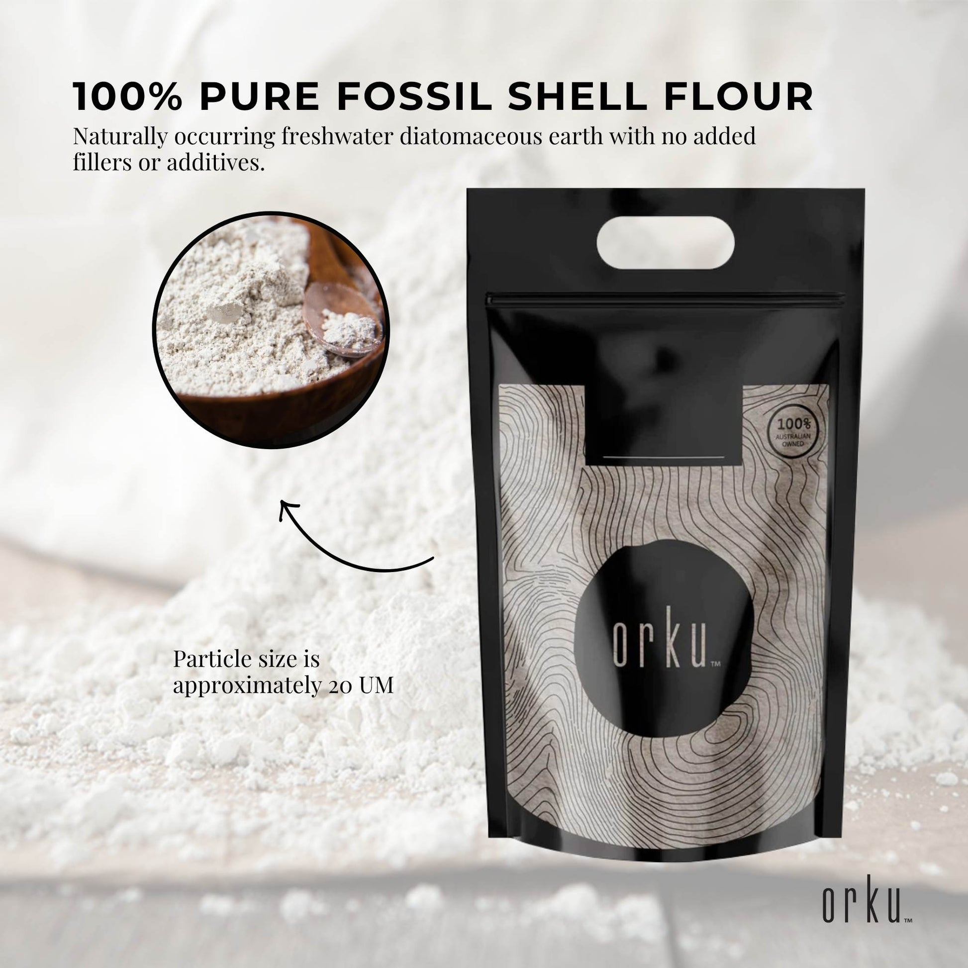 Orku 22.6kg Fine Diatomaceous Earth - Food Grade Fossil Shell Flour Powder Bulk