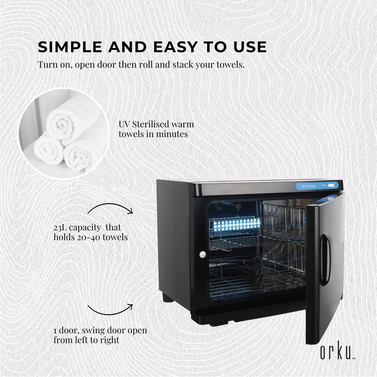 Orku 23L Black UV Electric Towel Warmer Steriliser Cabinet Salon Heat Sanitiser
