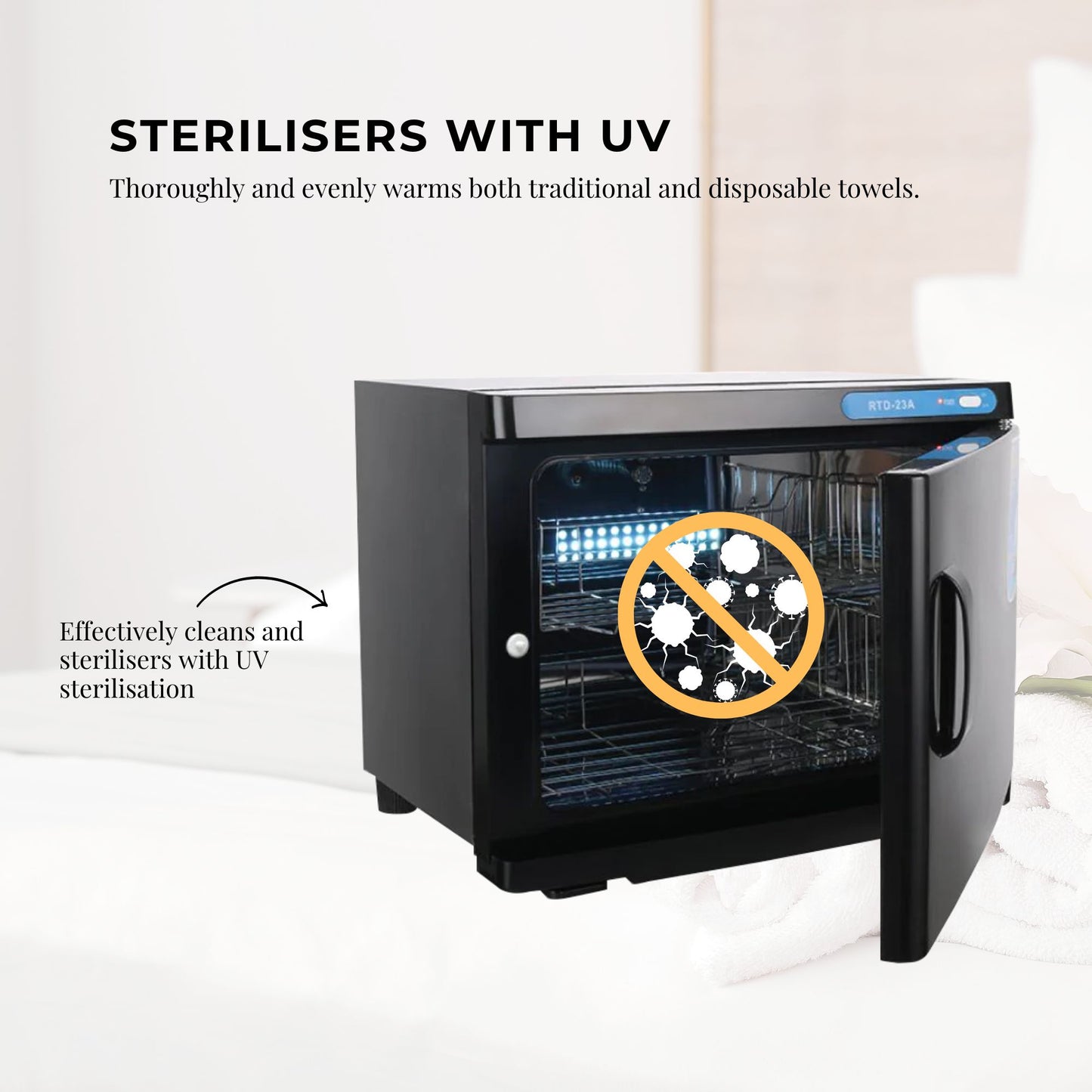 Orku 23L Black UV Electric Towel Warmer Steriliser Cabinet Salon Heat Sanitiser