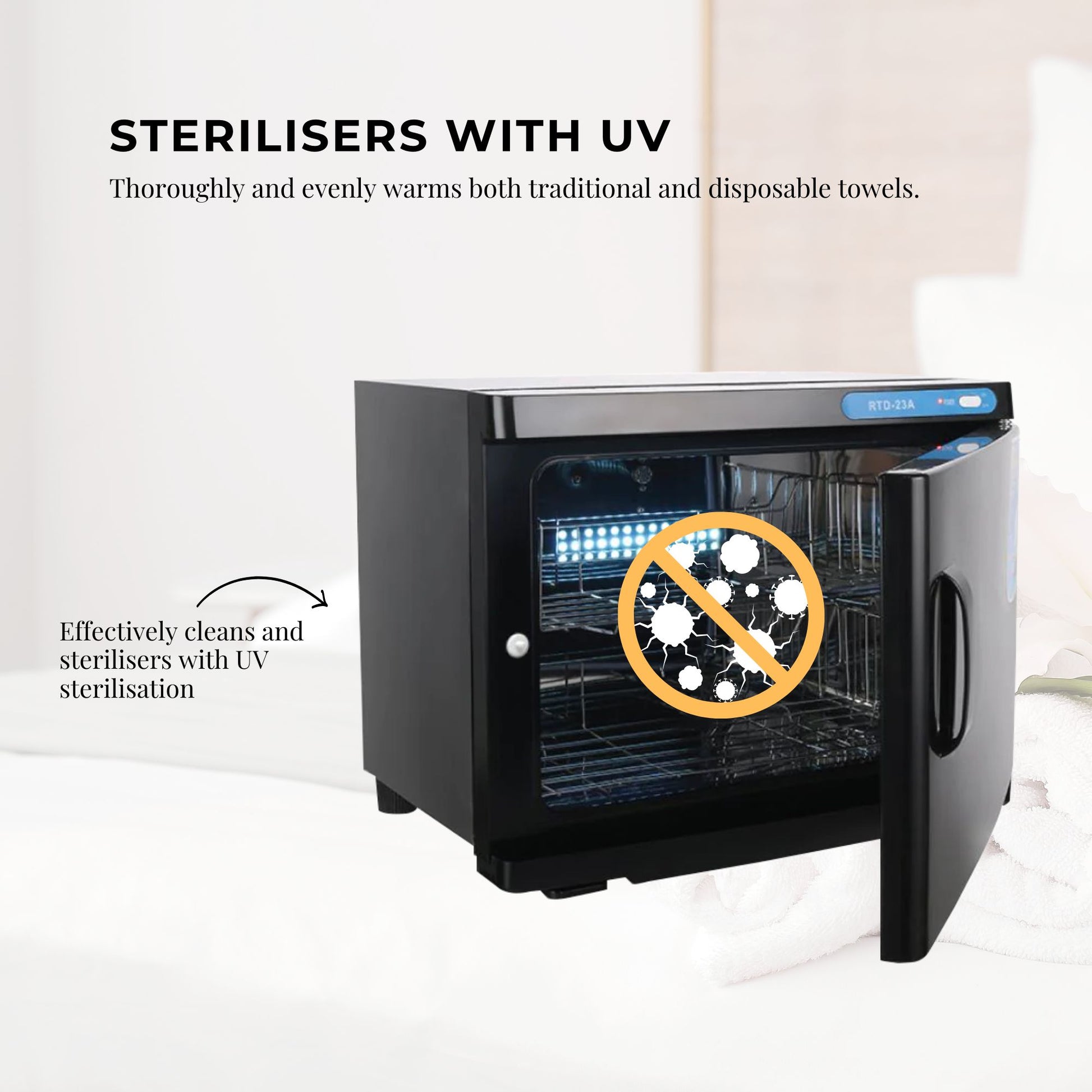 Orku 23L Black UV Electric Towel Warmer Steriliser Cabinet Salon Heat Sanitiser