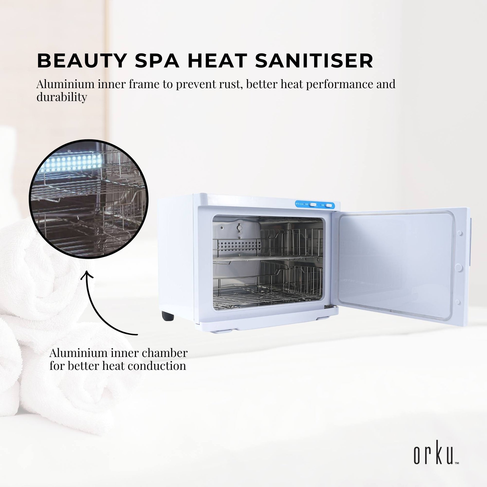 Orku 23L White UV Electric Towel Warmer Steriliser Cabinet Salon Heat Sanitiser