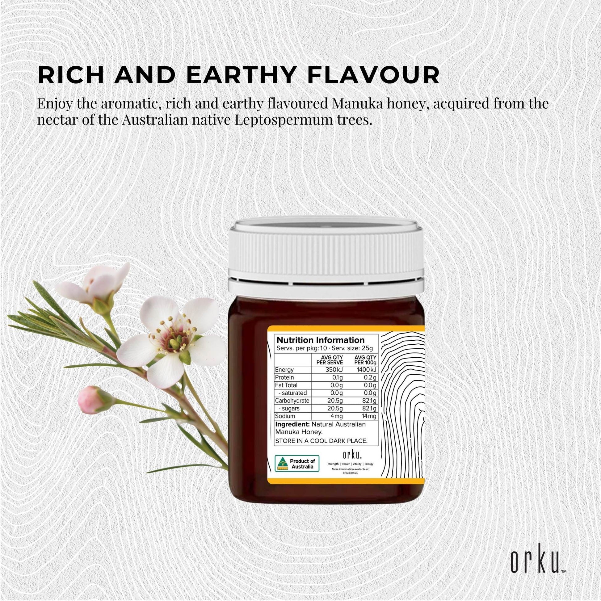 Orku 250g MGO 100+ Australian Manuka Honey - 100% Raw Natural Pure Jelly Bush