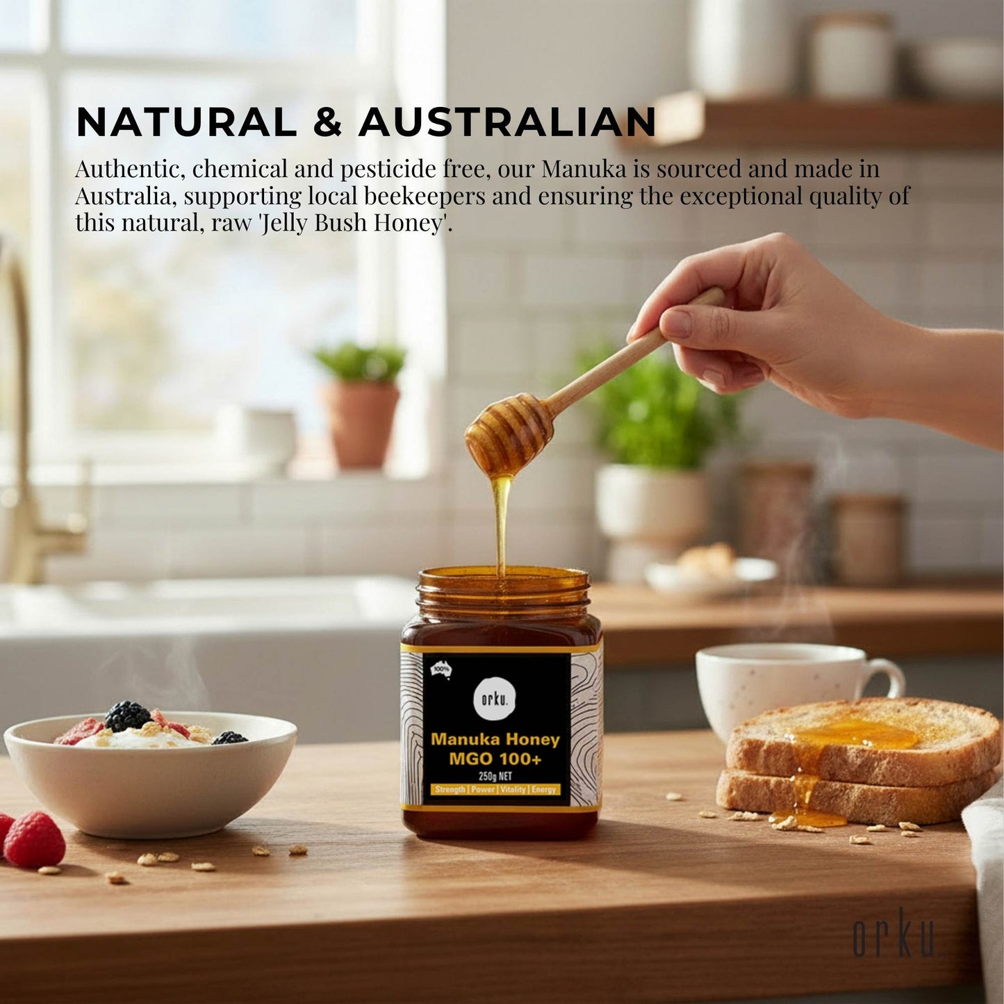 Orku 250g MGO 100+ Australian Manuka Honey - 100% Raw Natural Pure Jelly Bush
