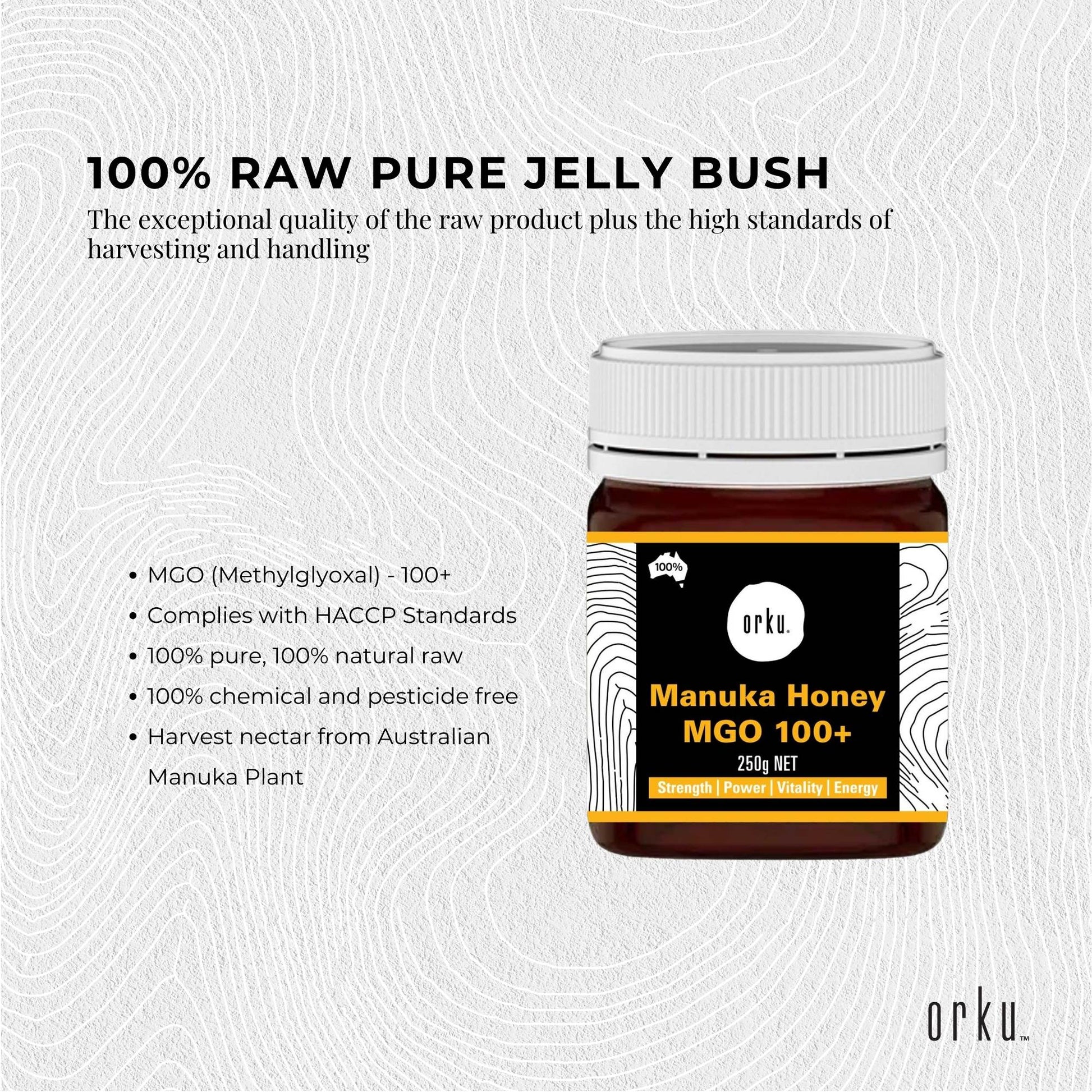 Orku 250g MGO 100+ Australian Manuka Honey - 100% Raw Natural Pure Jelly Bush