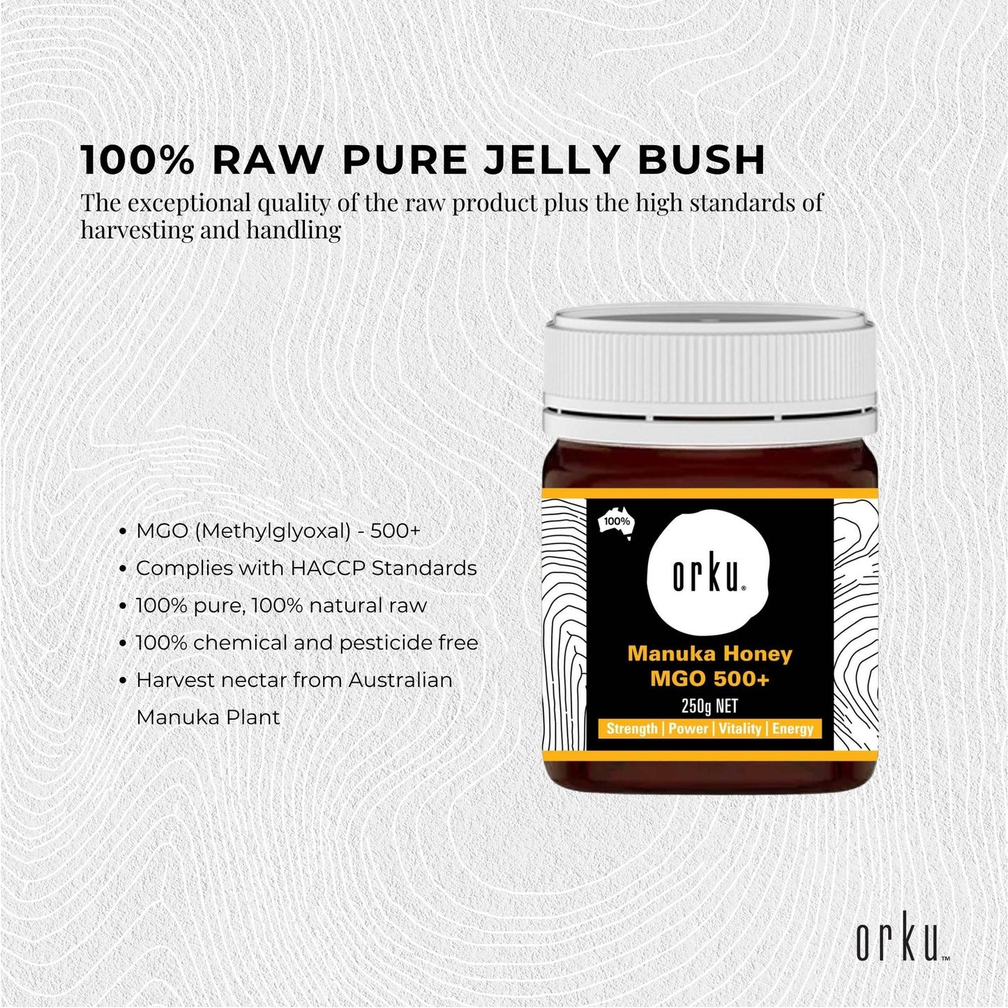 Orku 250g MGO 500+ Australian Manuka Honey - 100% Raw Natural Pure Jelly Bush
