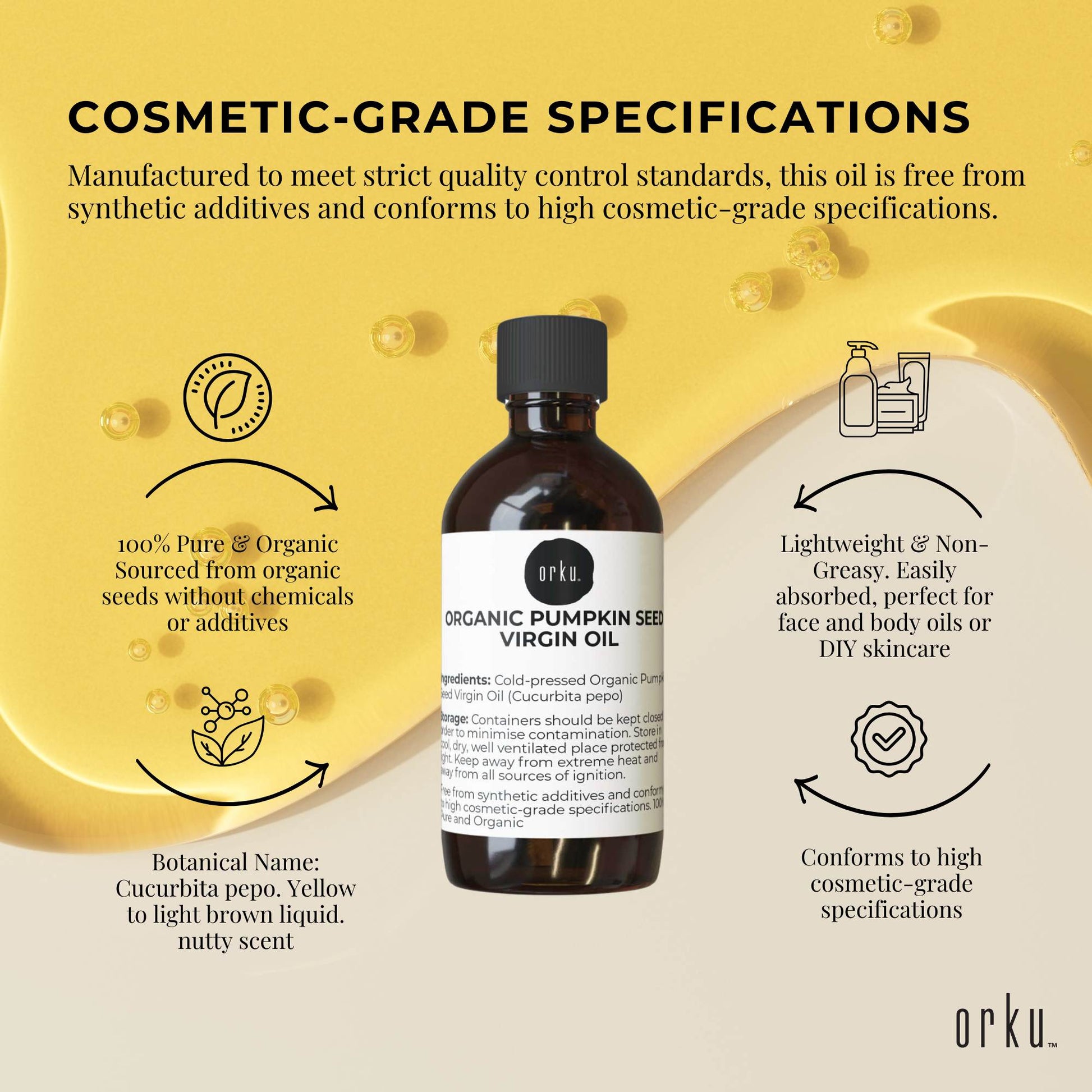 Orku 250ml Organic Pumpkin Seed Oil – Virgin Cold Pressed Unrefined Cosmetic Grade