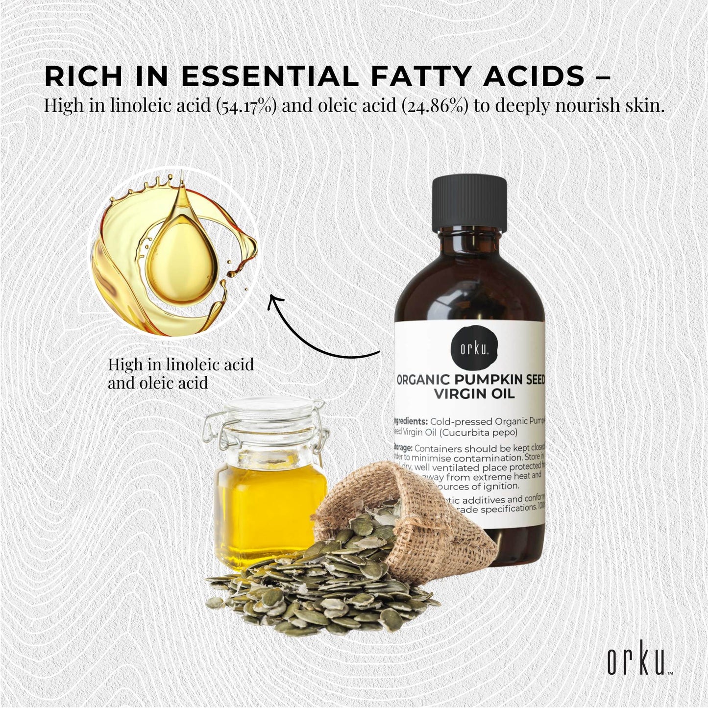 Orku 250ml Organic Pumpkin Seed Virgin Oil Cold Pressed Cosmetic Grade