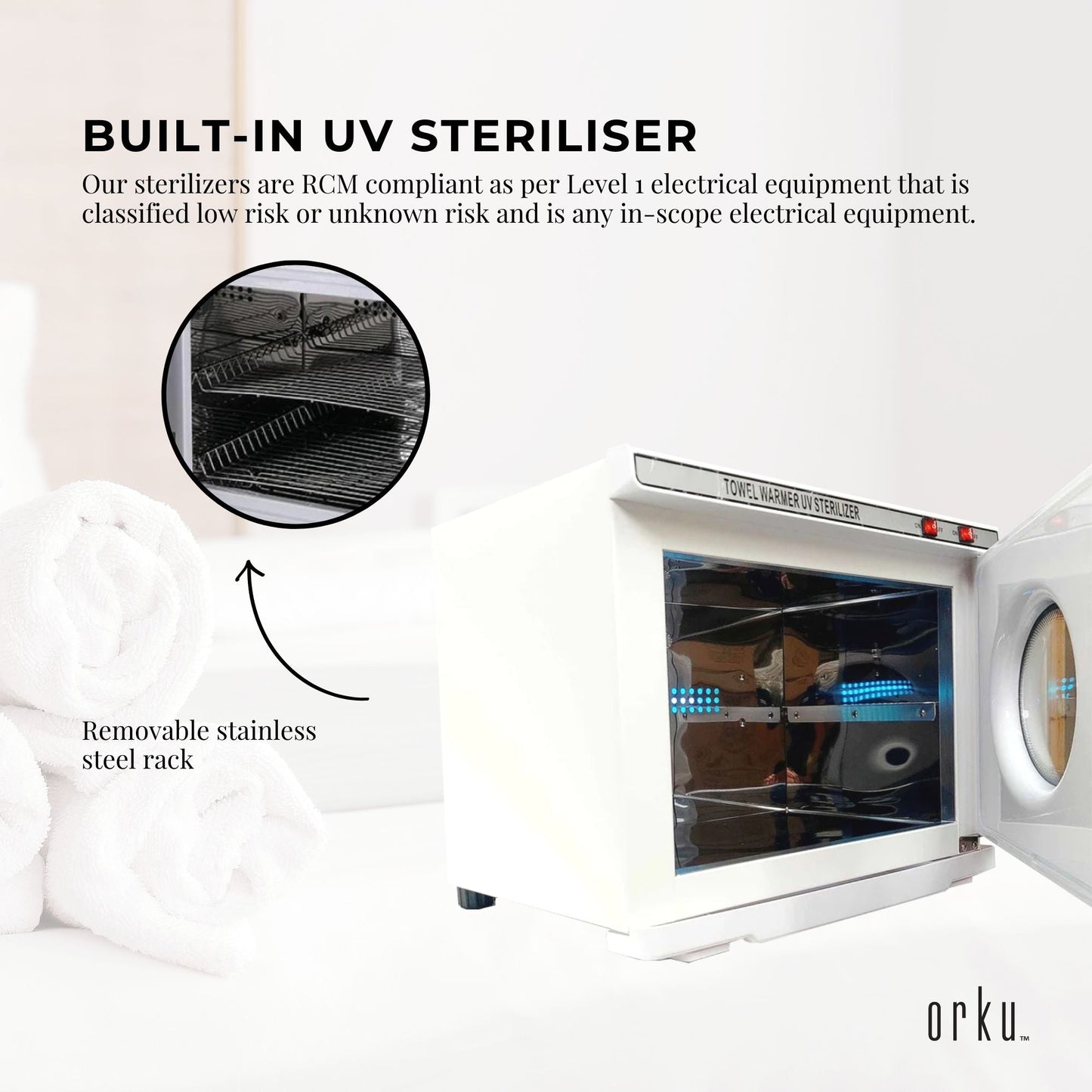 Orku 25L White UV Electric Towel Warmer Steriliser Cabinet Salon Heat Sanitiser