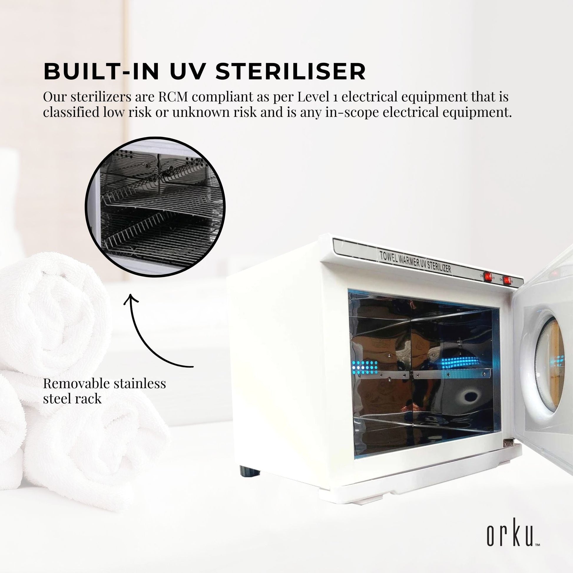 Orku 25L White UV Electric Towel Warmer Steriliser Cabinet Salon Heat Sanitiser