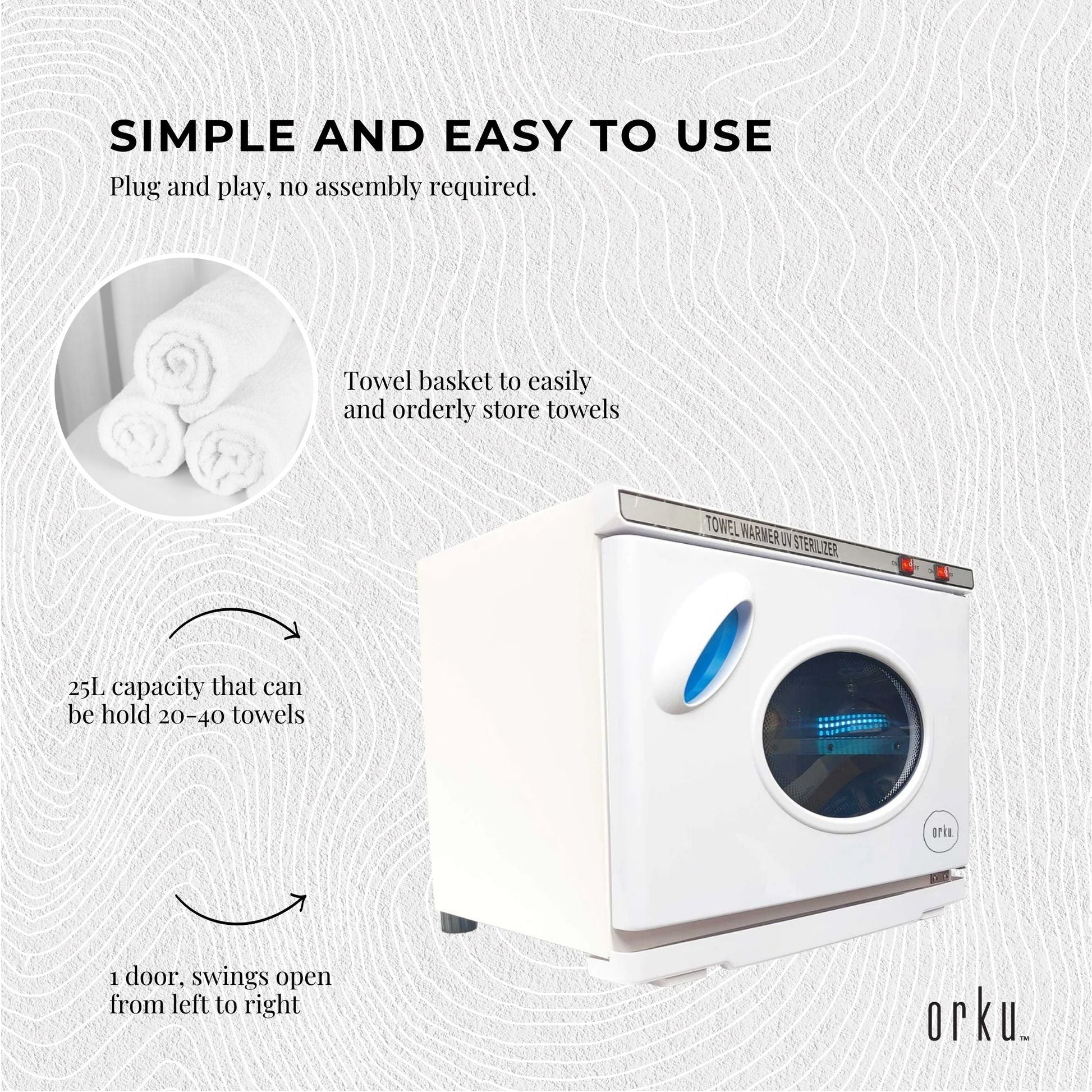 Orku 25L White UV Electric Towel Warmer Steriliser Cabinet Salon Heat Sanitiser