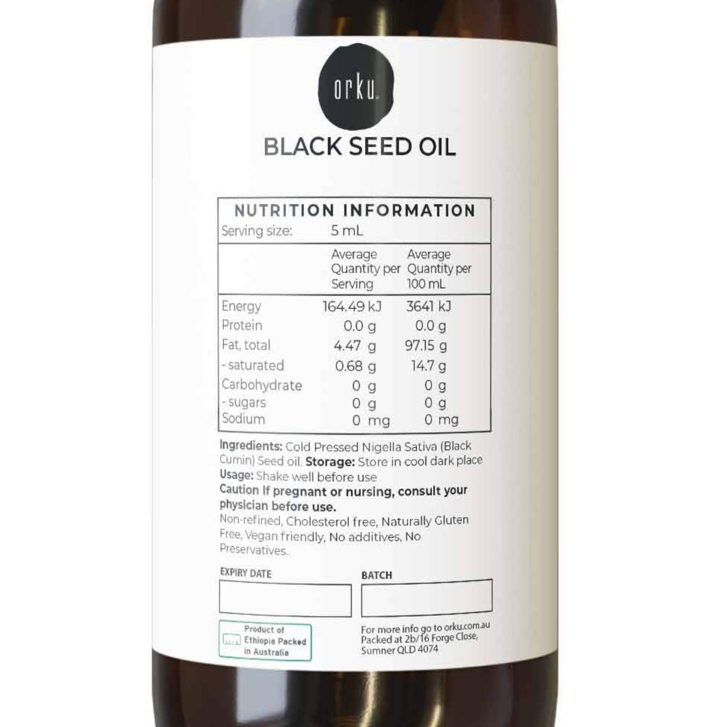 Orku 25ml Black Seed Oil Pure Cold Pressed 100% Ethiopian Nigella Sativa Cumin
