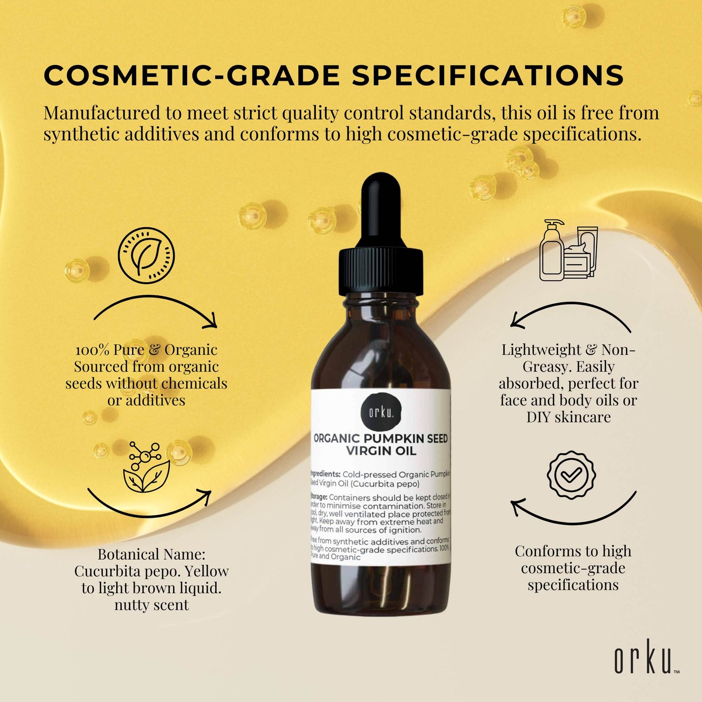 Orku 25ml Organic Pumpkin Seed Oil – Virgin Cold Pressed Unrefined Cosmetic Grade
