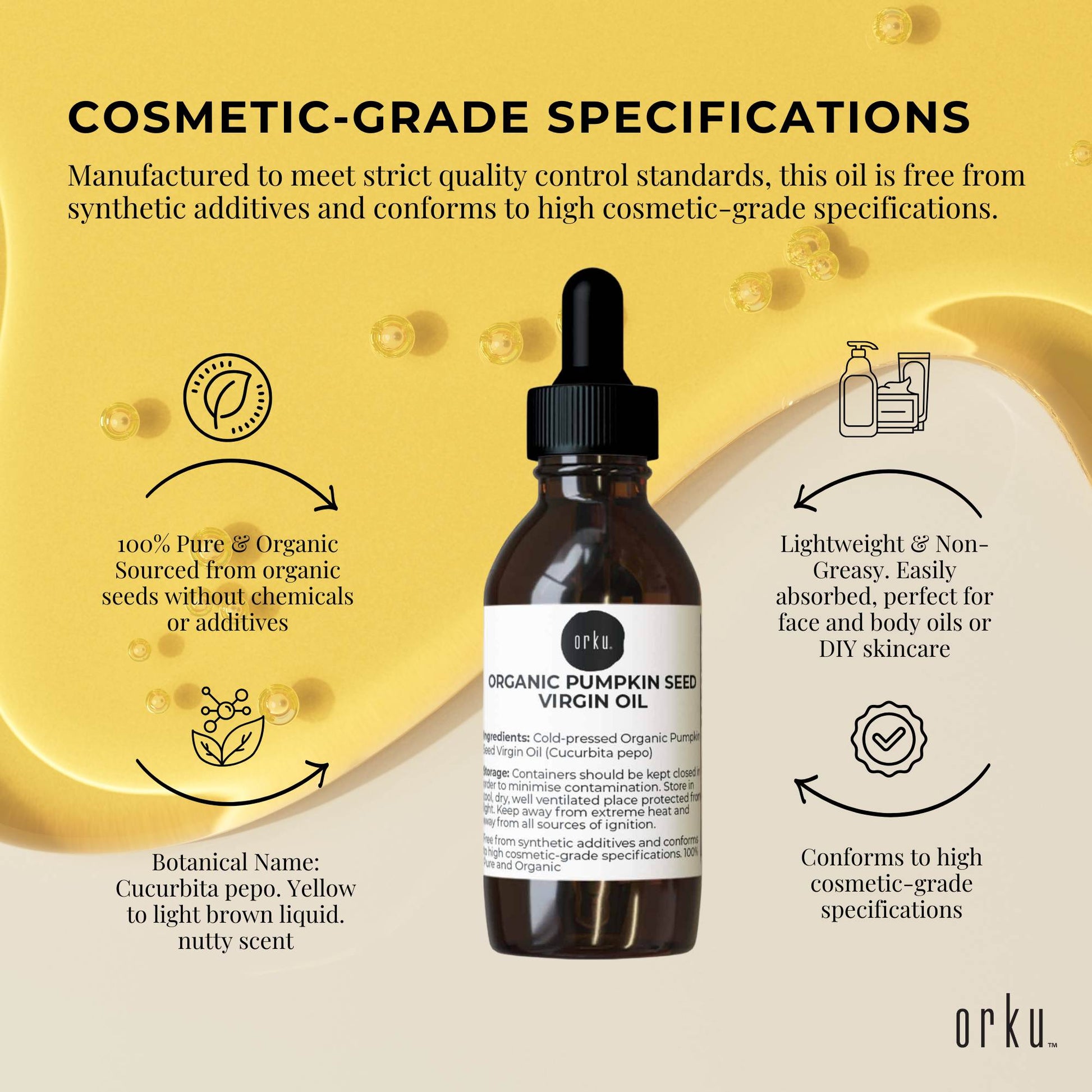 Orku 25ml Organic Pumpkin Seed Virgin Oil Cold Pressed Cosmetic Grade