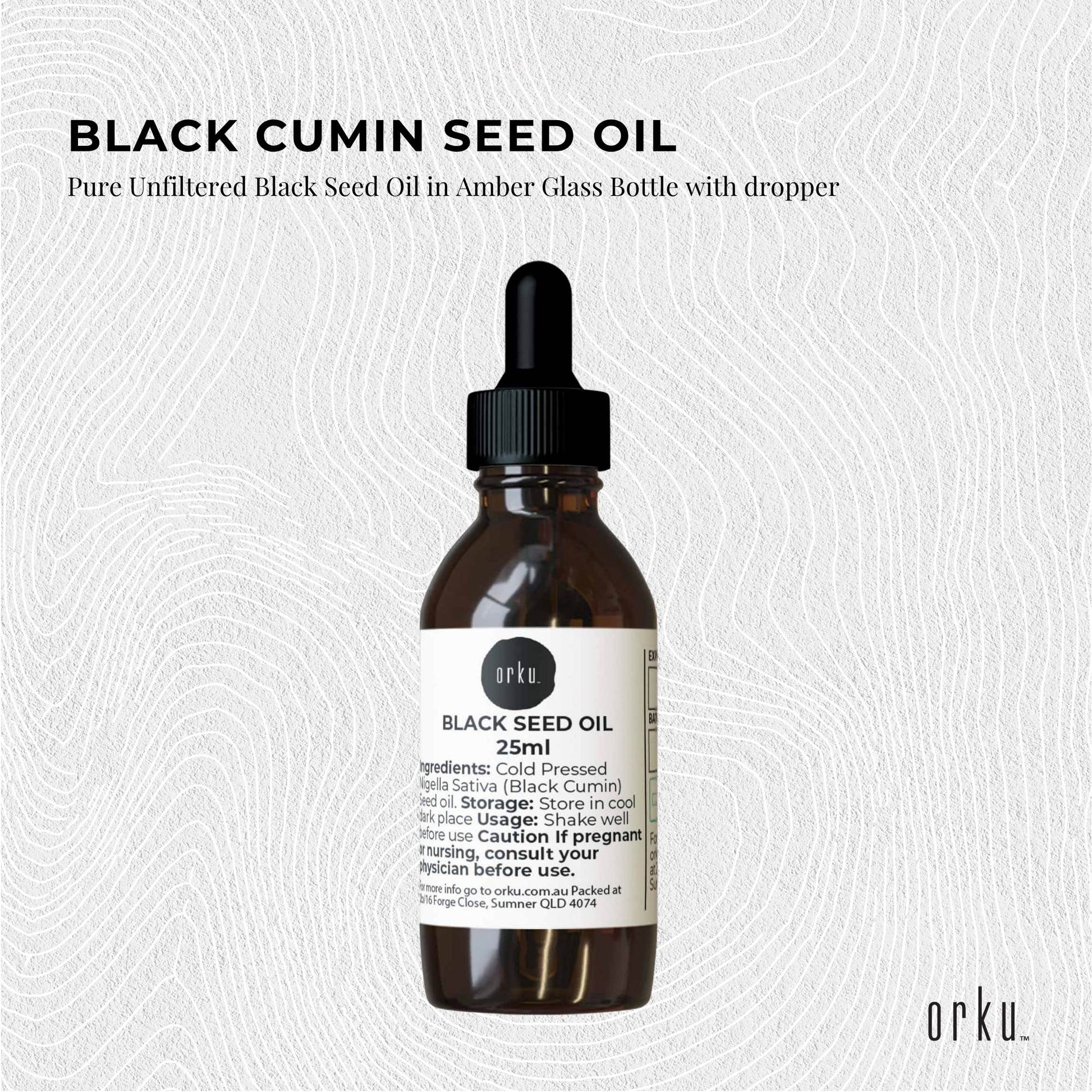 Orku 25ml Pure Black Seed Oil Cold Pressed 100% Ethiopian Nigella Sativa Cumin