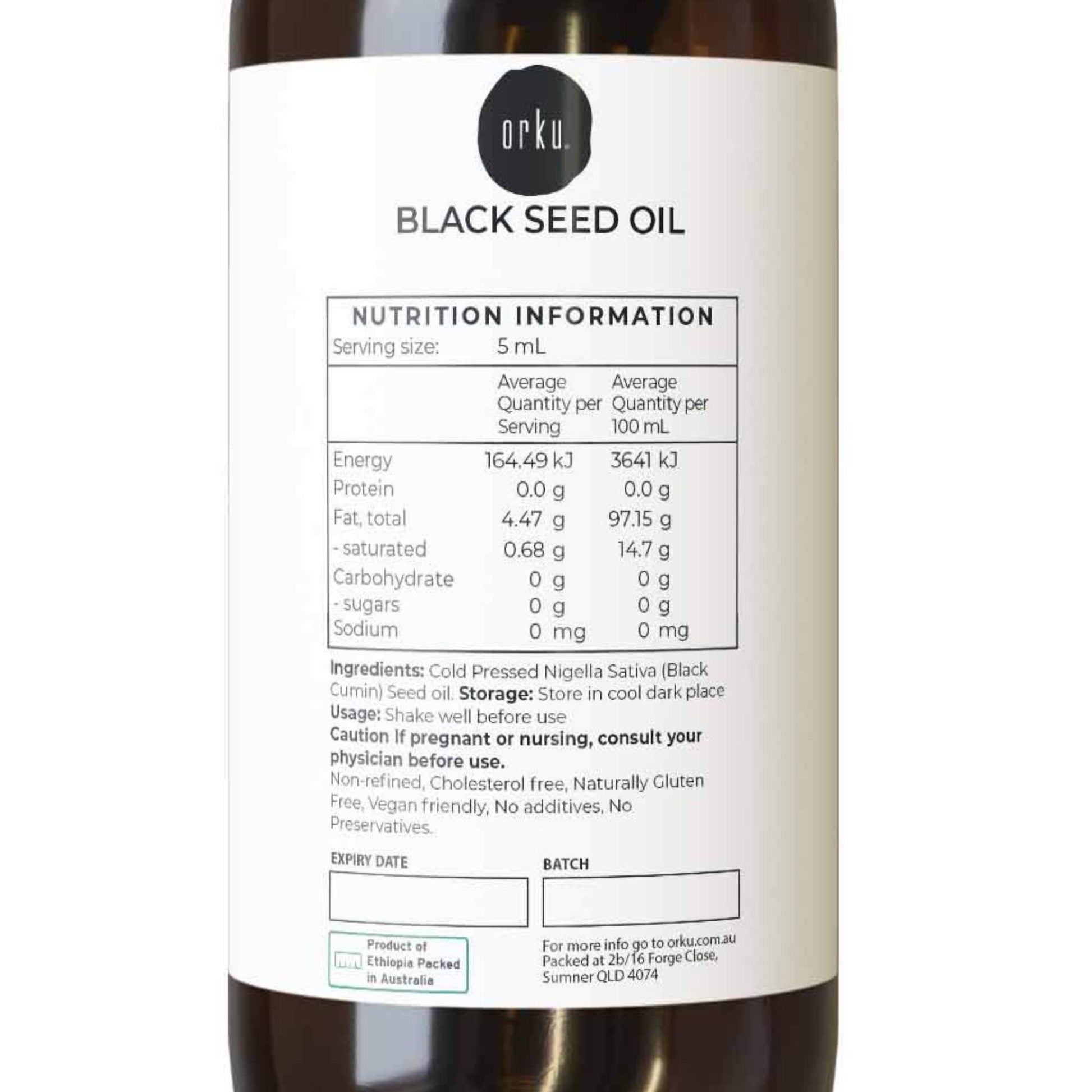 Orku 25ml Pure Black Seed Oil Cold Pressed 100% Ethiopian Nigella Sativa Cumin
