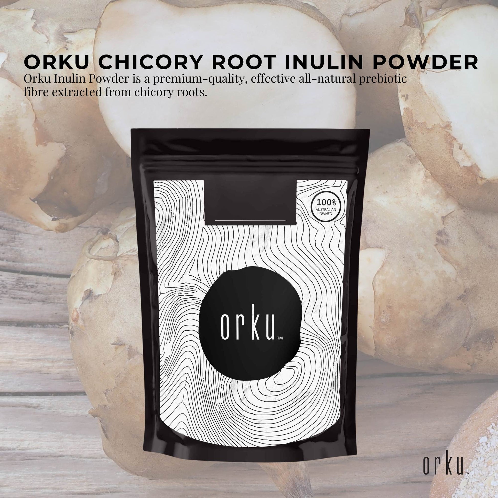 Orku 2Kg Chicory Root Inulin Powder - Unflavoured Natural Prebiotic Fibre