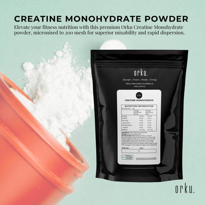 Orku 1Kg Creatine Monohydrate Powder 200 Mesh Micronised 99.9% Pure Unflavoured
