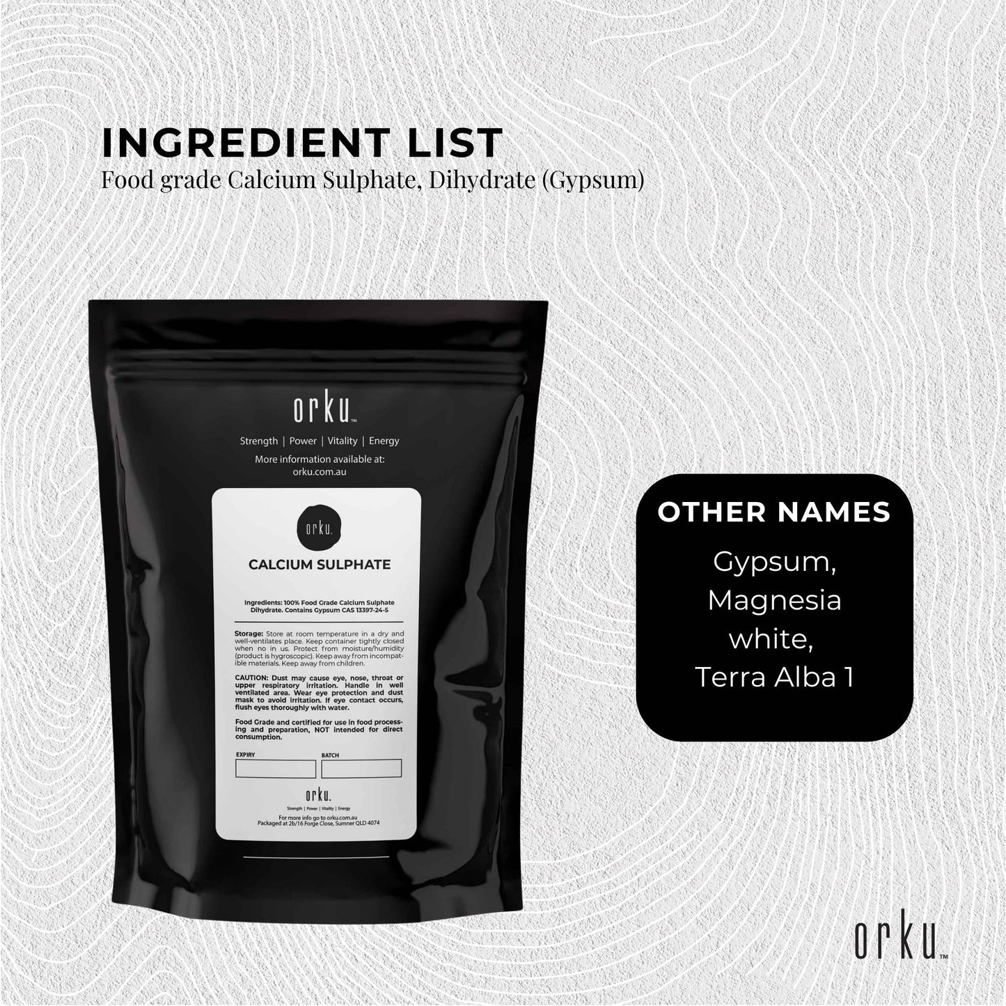 Orku 2Kg Fine Calcium Sulphate Gypsum Powder - Dihydrate Food Grade FCC E516