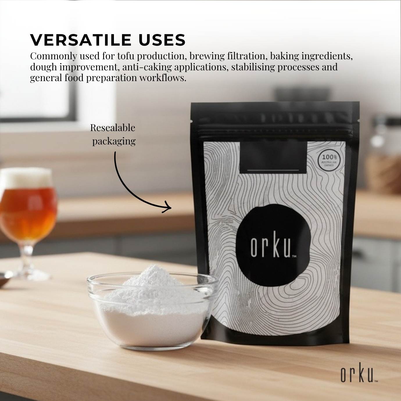 Orku 2Kg Fine Calcium Sulphate Gypsum Powder - Dihydrate Food Grade FCC E516