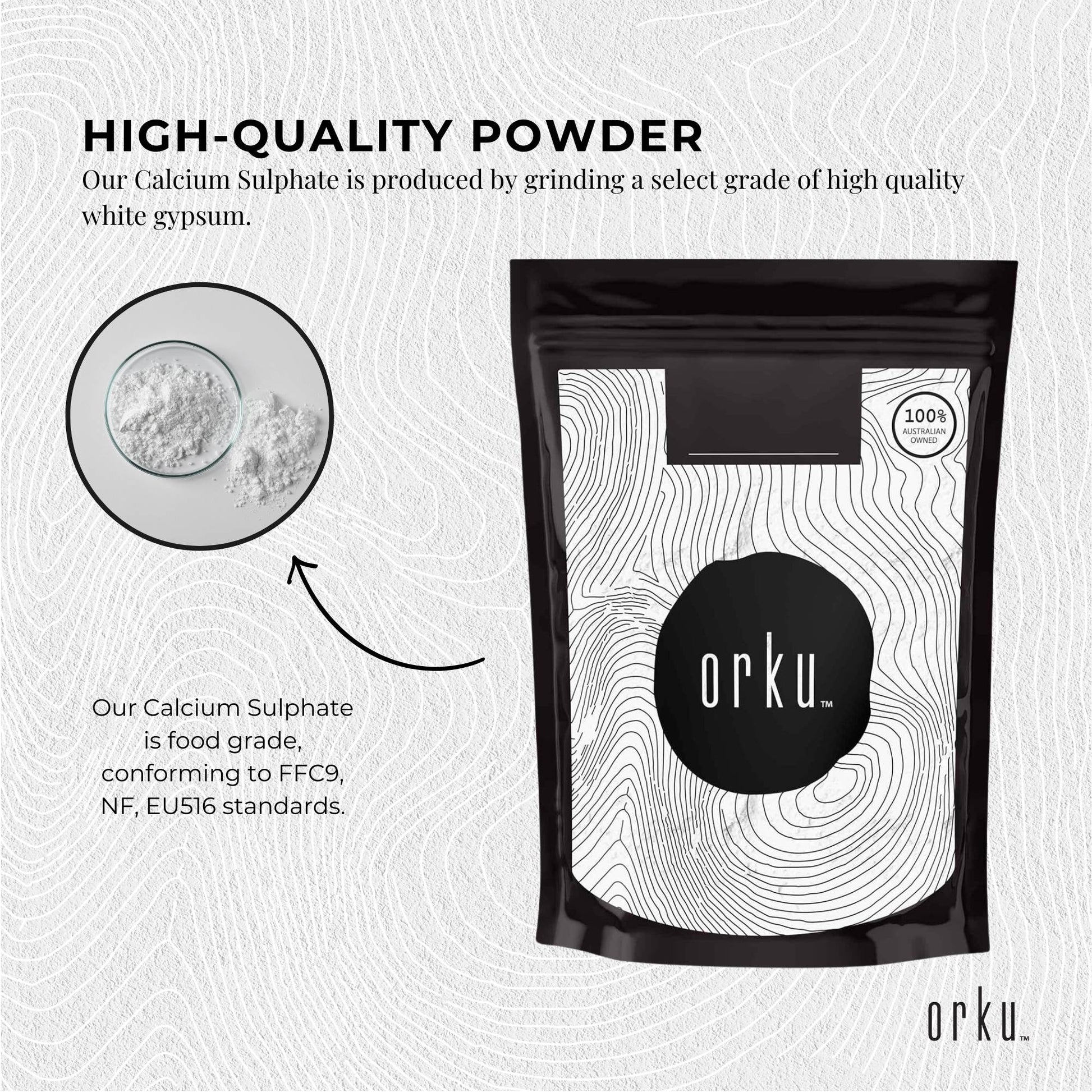 Orku 2Kg Fine Calcium Sulphate Gypsum Powder - Dihydrate Food Grade FCC E516