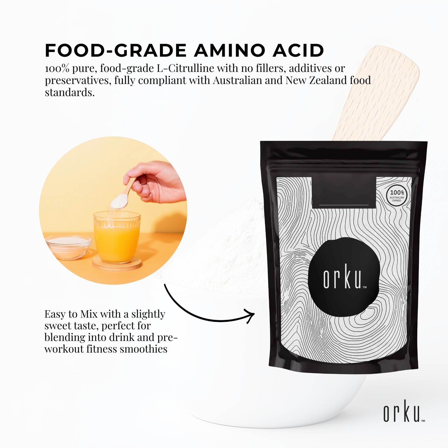 Orku 1Kg L-Citrulline Powder Buckets - 100 % Pure Food Grade Amino Acid