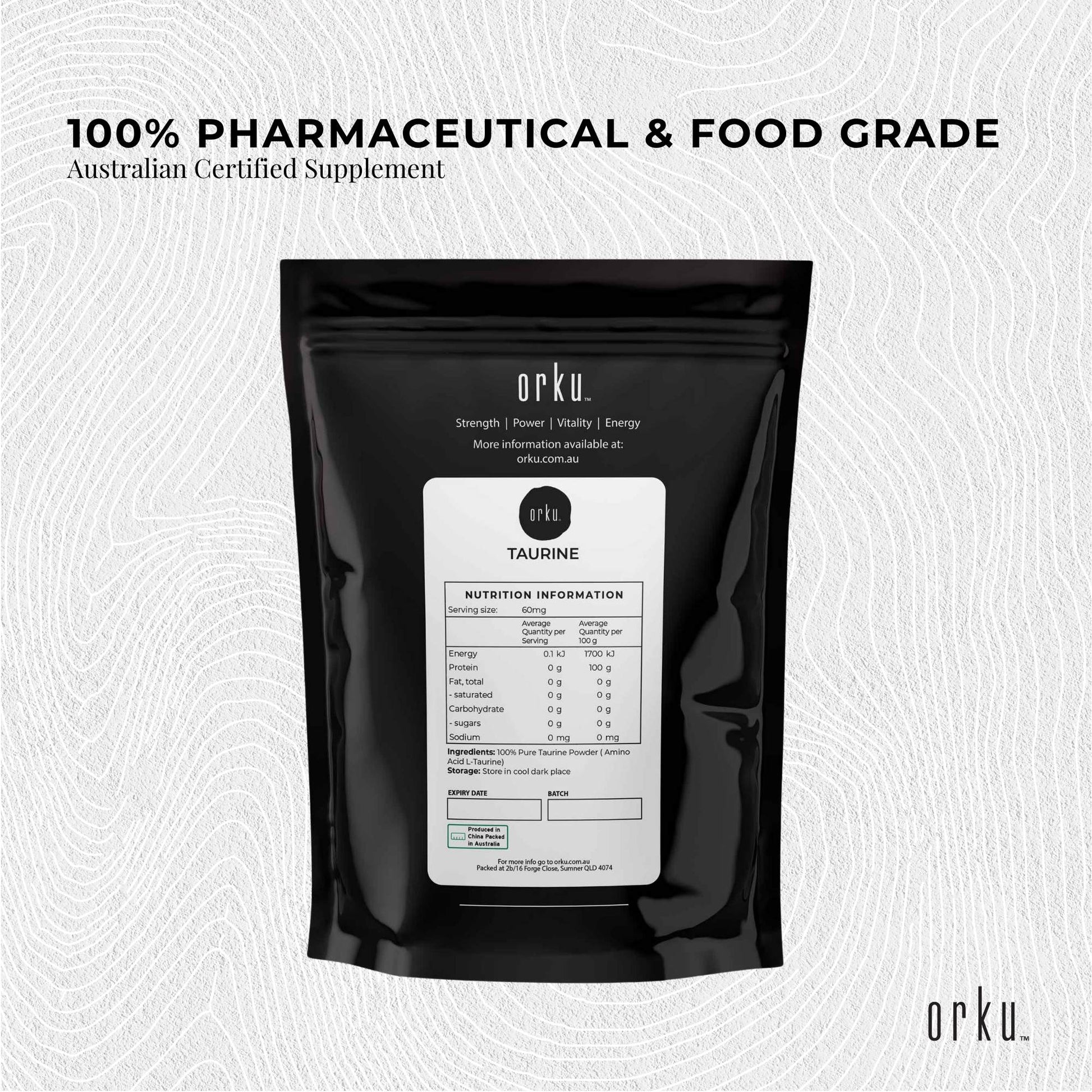 Orku 2Kg Taurine Powder - High Purity L-Taurine Amino Acid Ingredient
