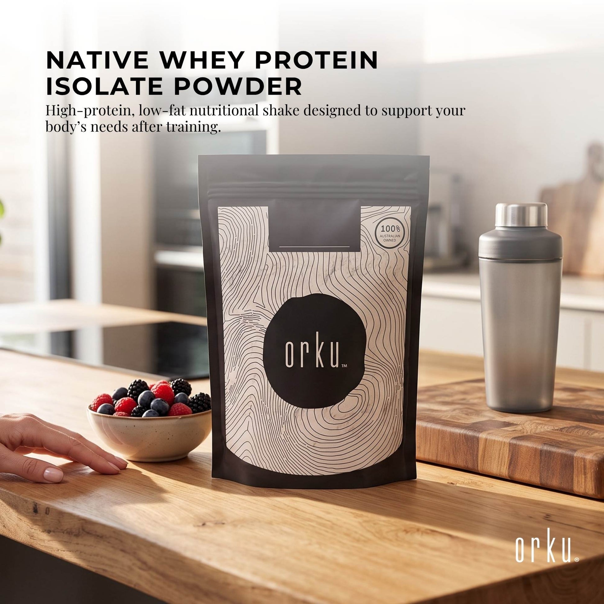 Orku 2Kg Whey Protein Isolate Powder WPI 90% Unflavoured Native Bag