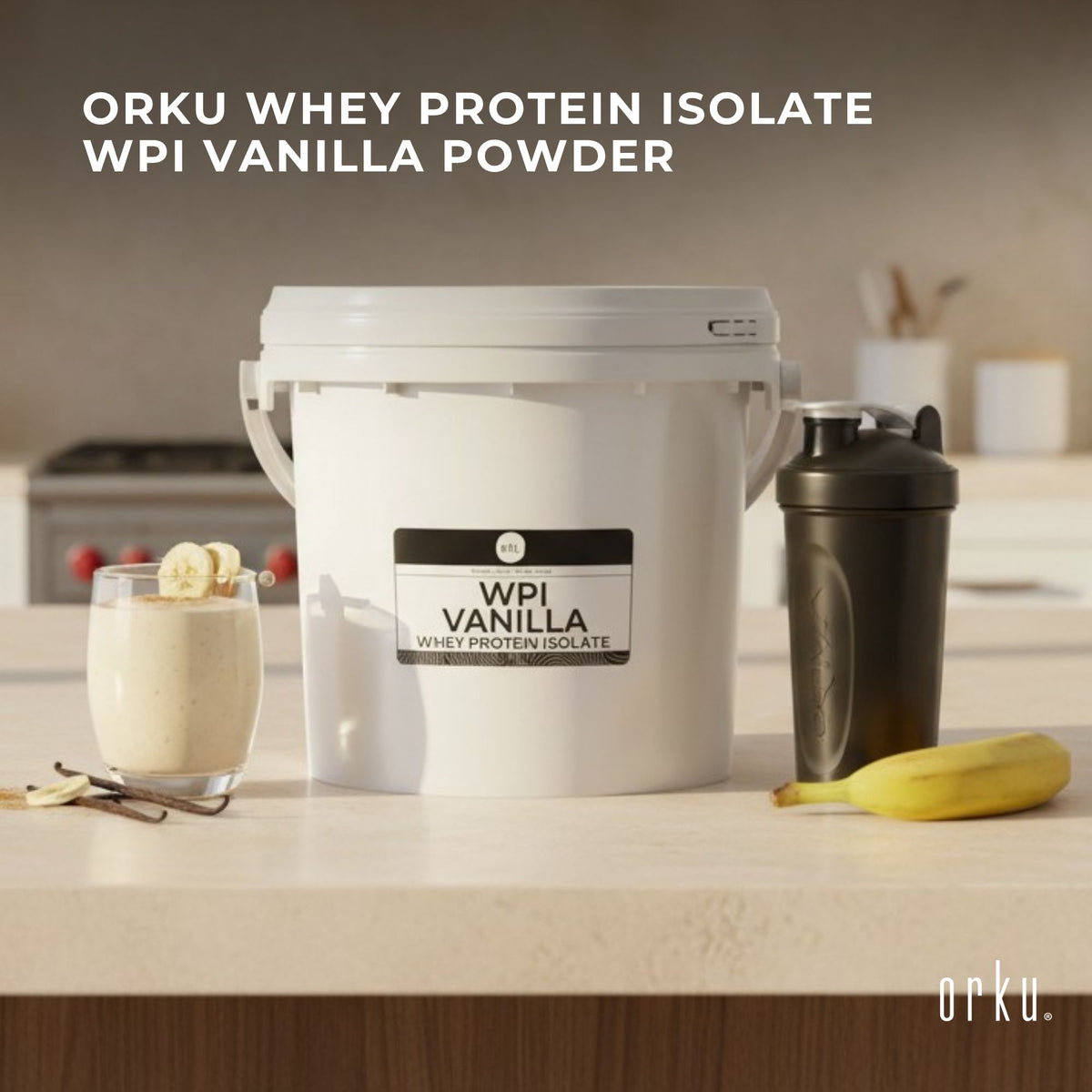 Orku 2Kg Whey Protein Isolate WPI Vanilla Powder Tub