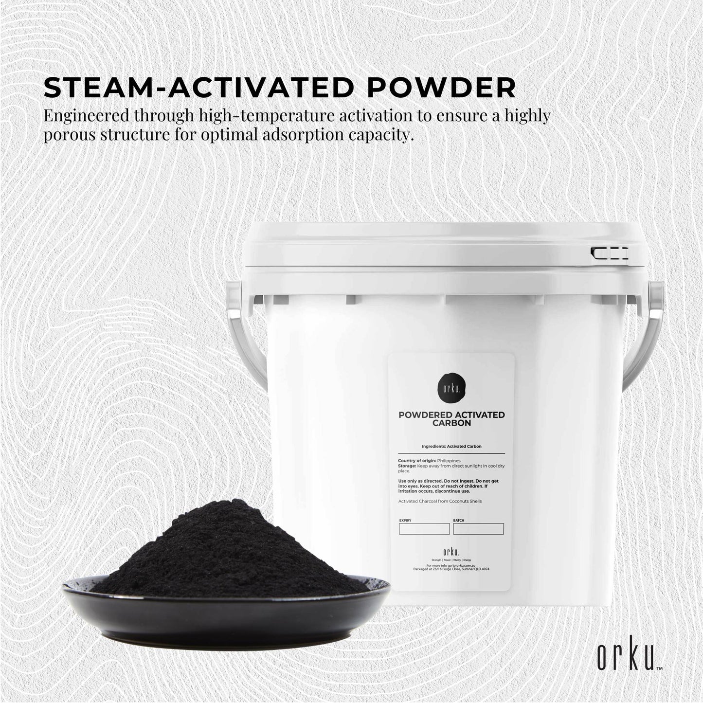 Orku 2.3Kg Activated Carbon Powder Coconut Charcoal Bucket - Water Filtration