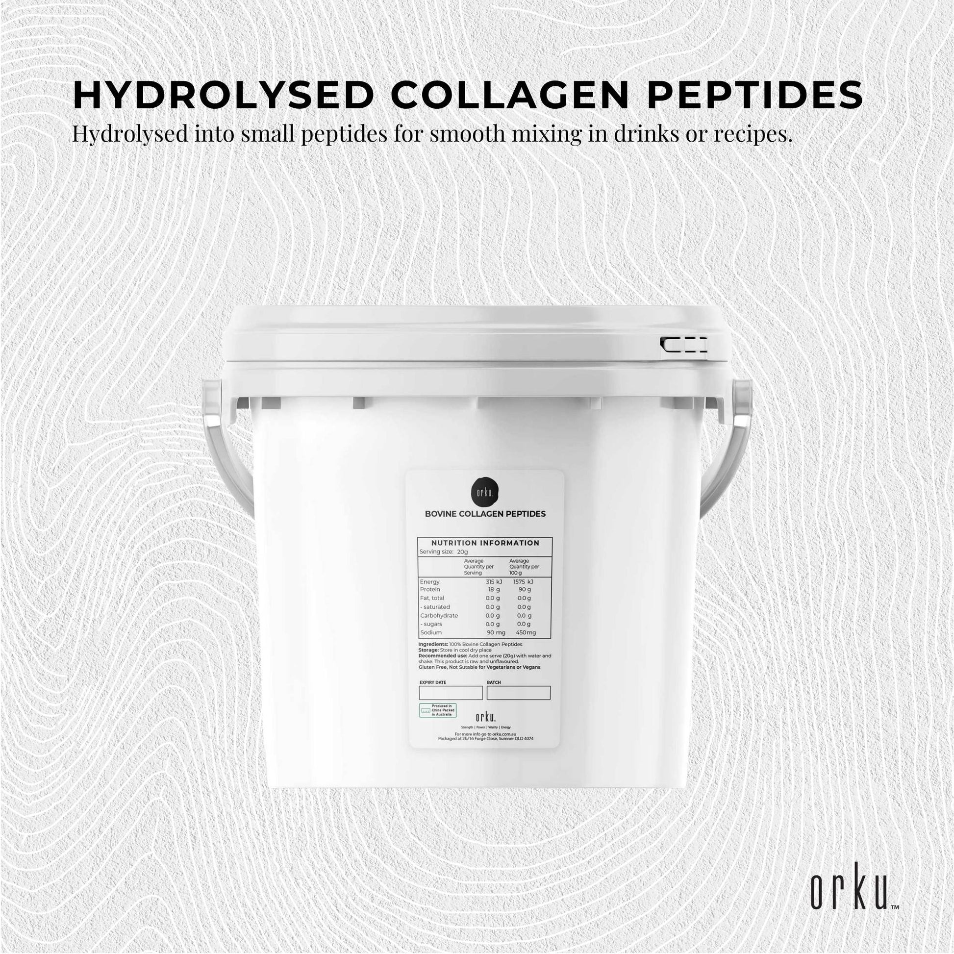 Orku 2.5Kg Bovine Collagen Peptides Powder Tub Hydrolysed Protein