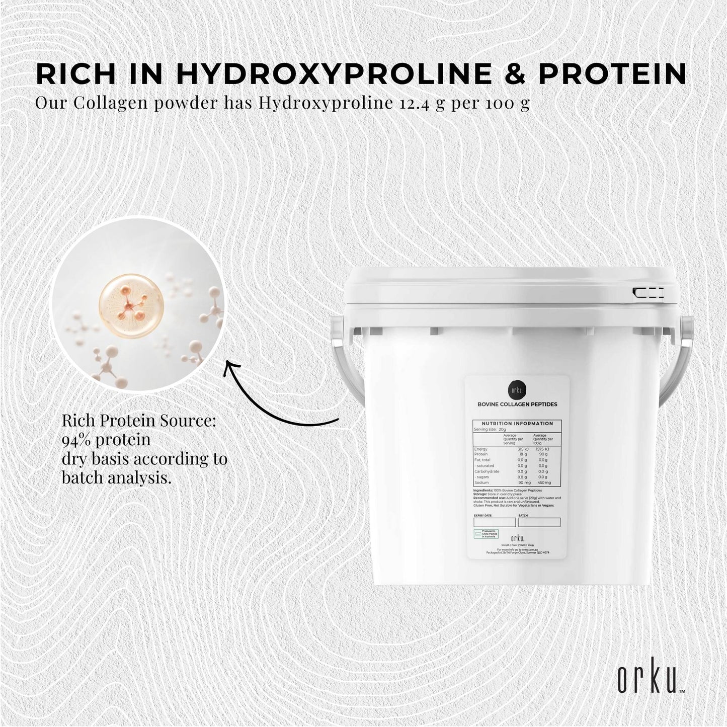 Orku 2.5Kg Bovine Collagen Peptides Powder Tub Hydrolysed Protein