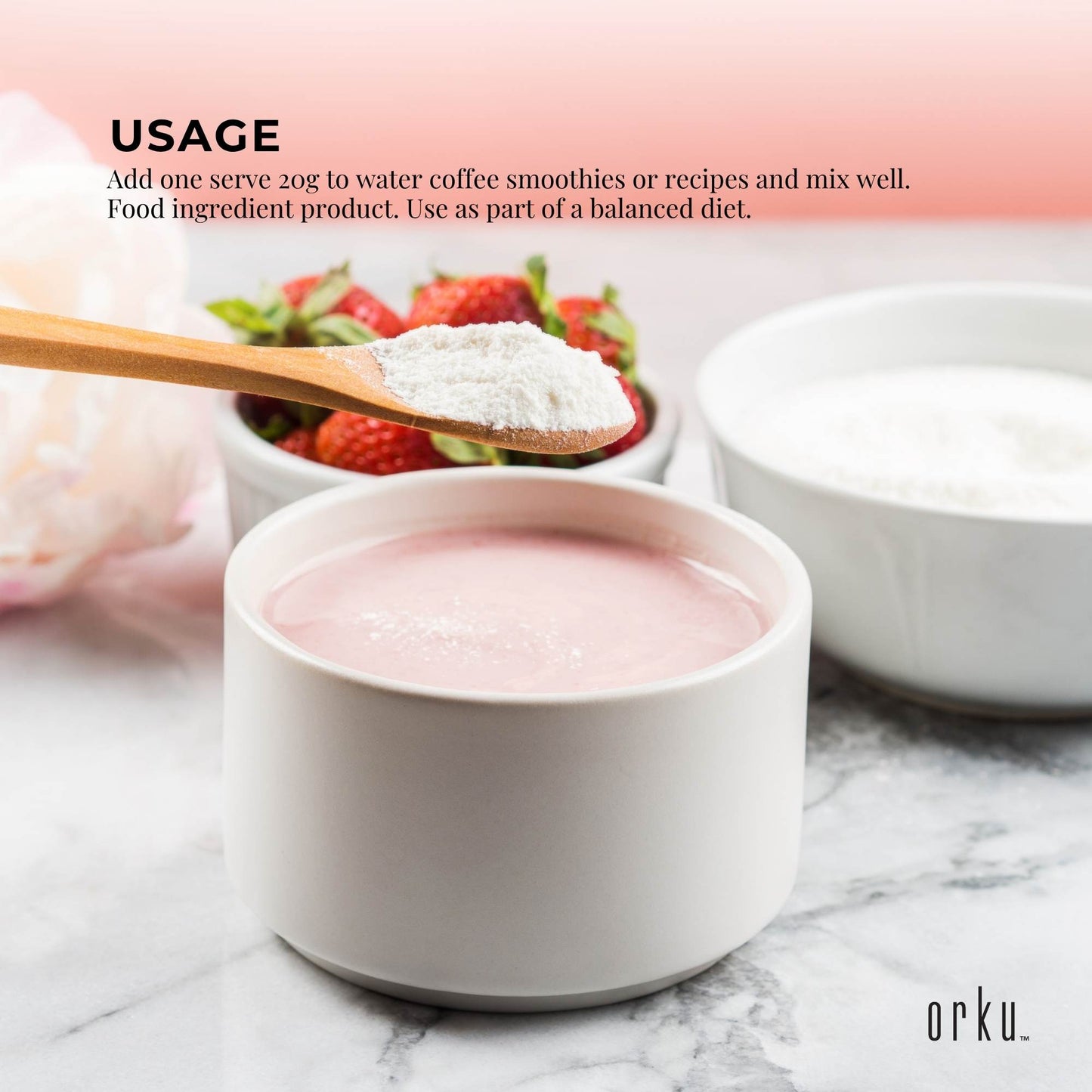 Orku Bovine Collagen Peptides Powder Tub - Hydrolysed Protein Unflavoured