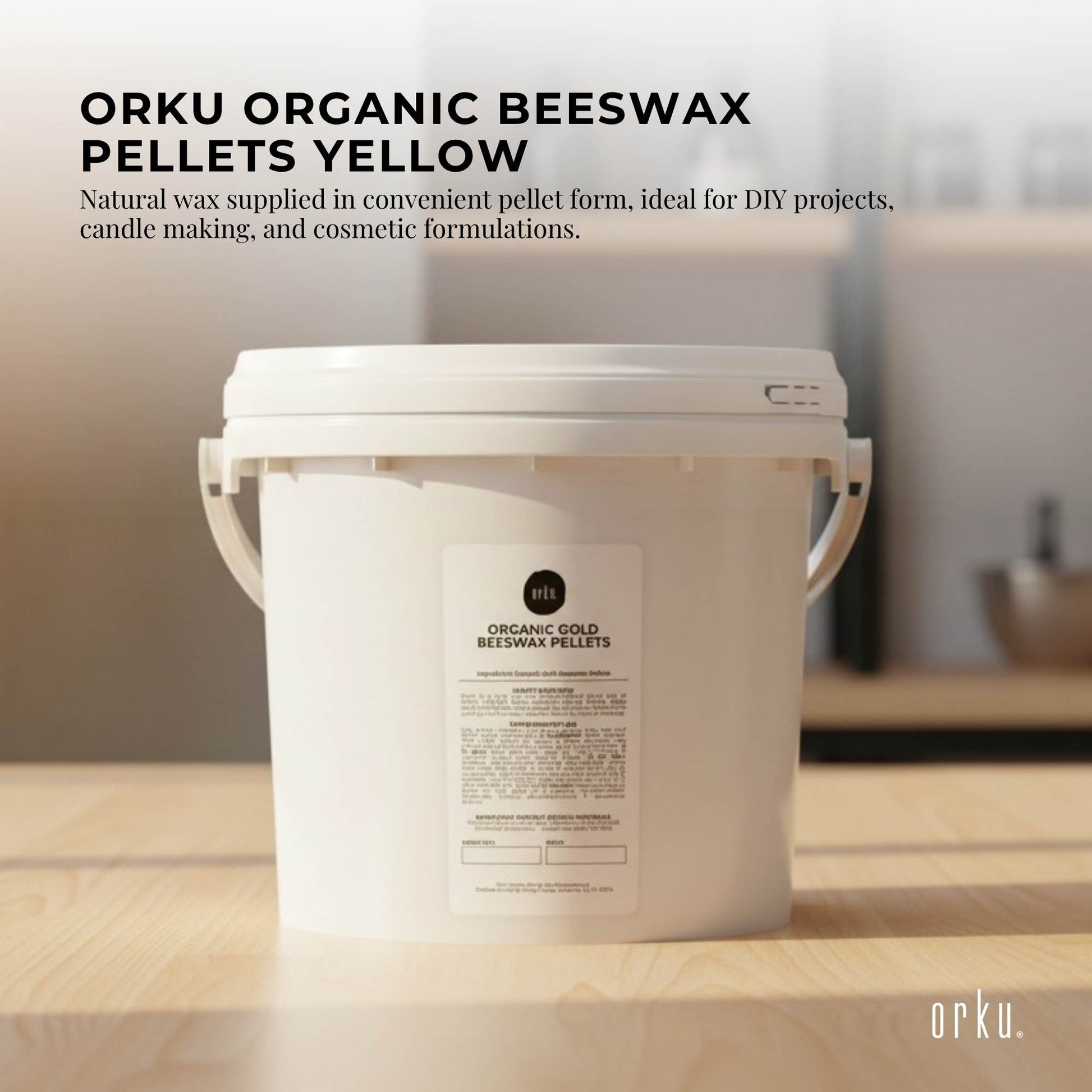 Orku 2.5Kg Organic Beeswax Pellets Yellow Tub - Cosmetic Grade Bees Wax Pastille