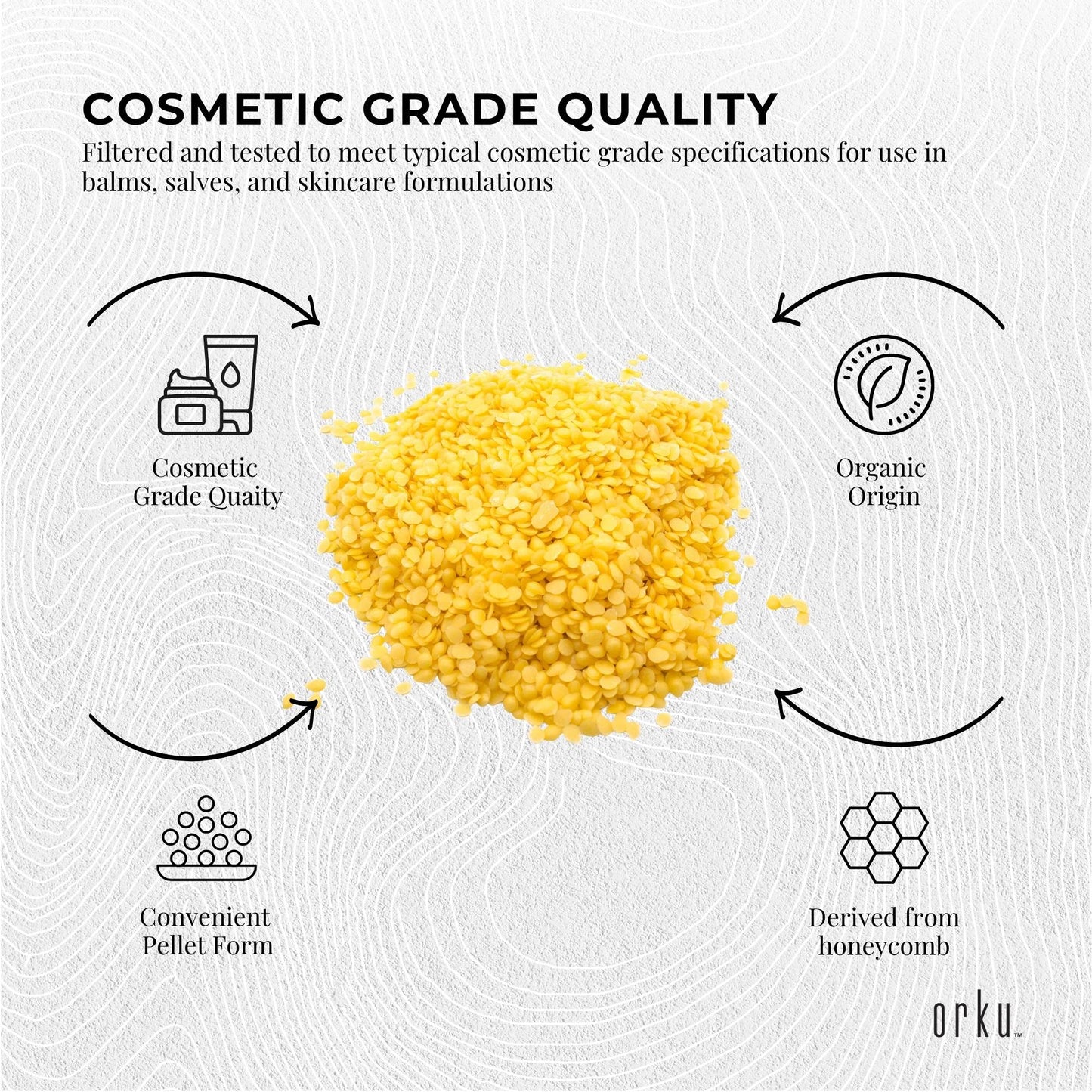 Orku 2.5Kg Organic Beeswax Pellets Yellow Tub - Cosmetic Grade Bees Wax Pastille
