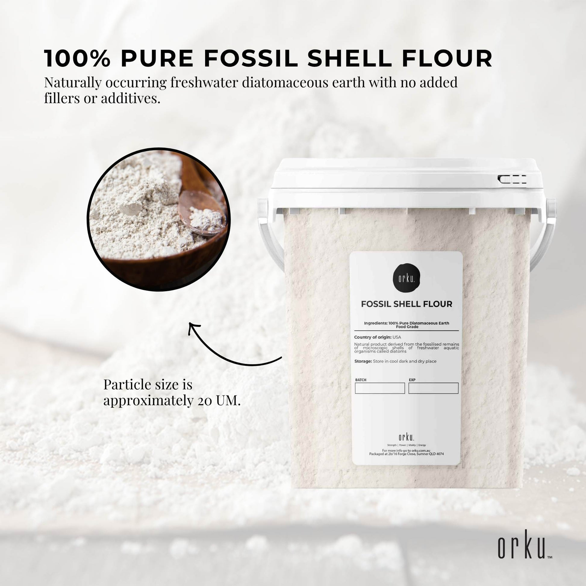 Orku 300g Fine Diatomaceous Earth Tub - Food Grade FCC Fossil Shell Flour Powder