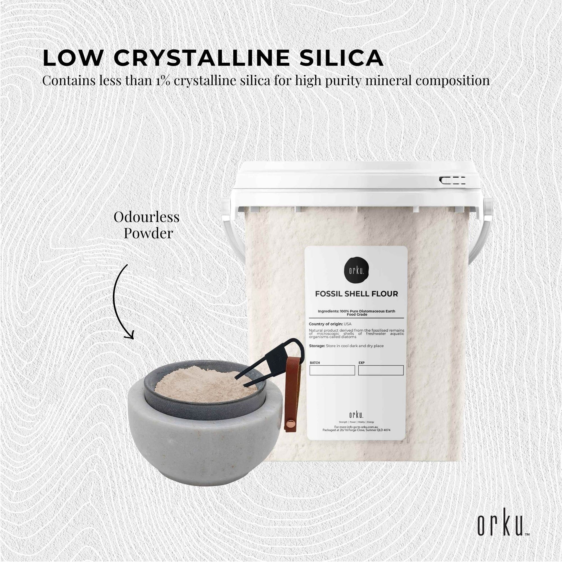 Orku 300g Fine Diatomaceous Earth Tub - Food Grade FCC Fossil Shell Flour Powder