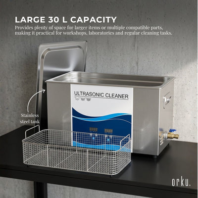 Orku 30L Ultrasonic Jewellery Cleaner Professional Machine + Digital Timer