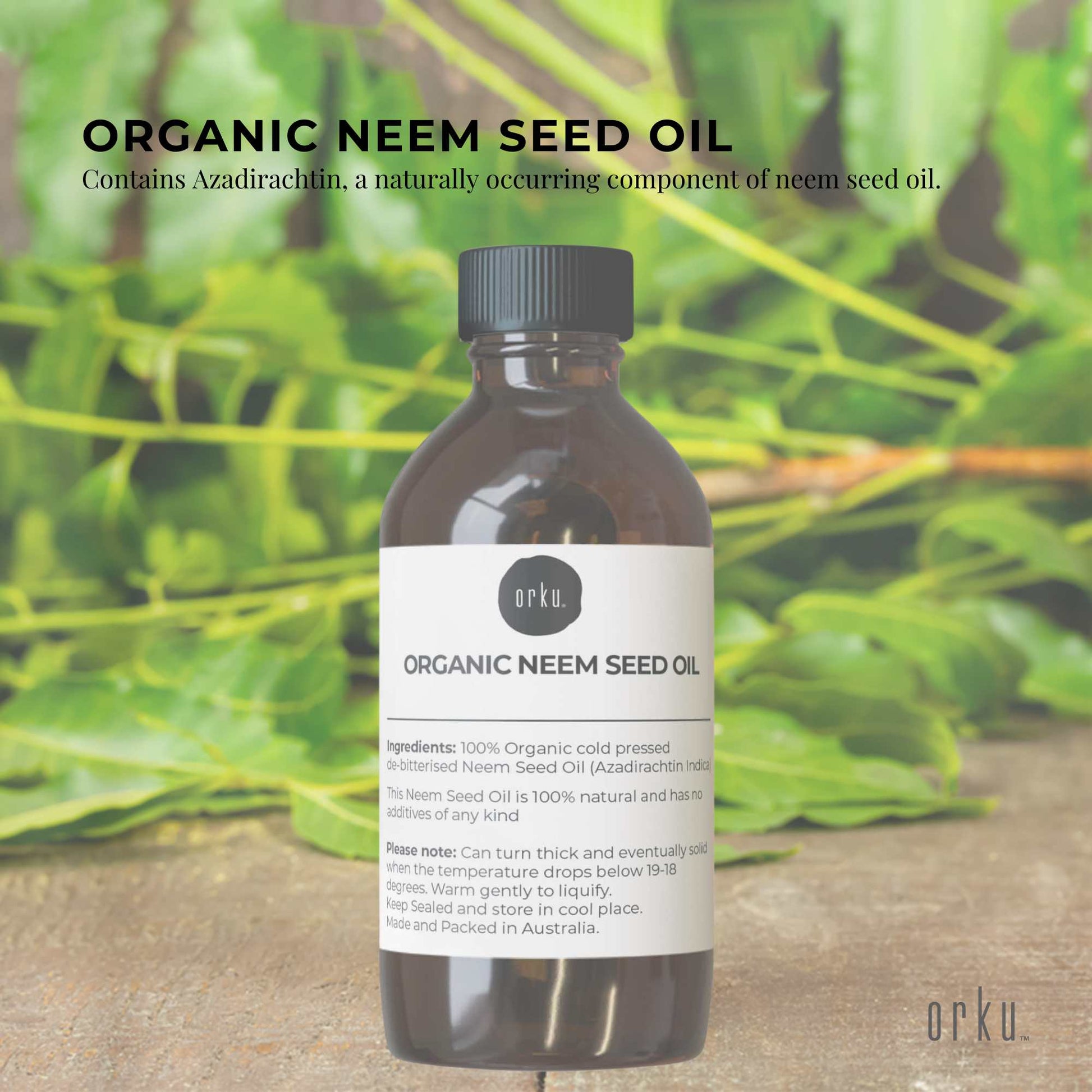 Orku 100ml Organic Neem Seed Oil Debitterised Cold Pressed Azadirachtin Indica
