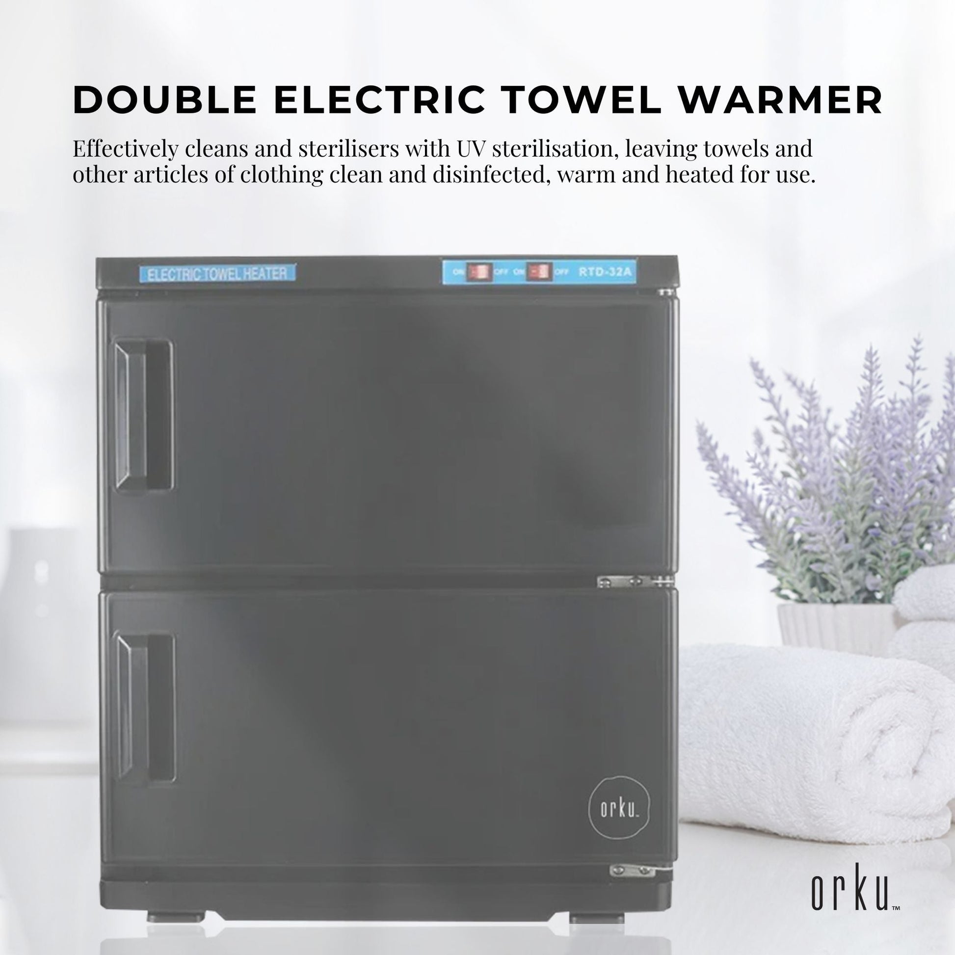 Orku 32L Black UV Electric Towel Warmer Steriliser Cabinet Salon Heat Sanitiser