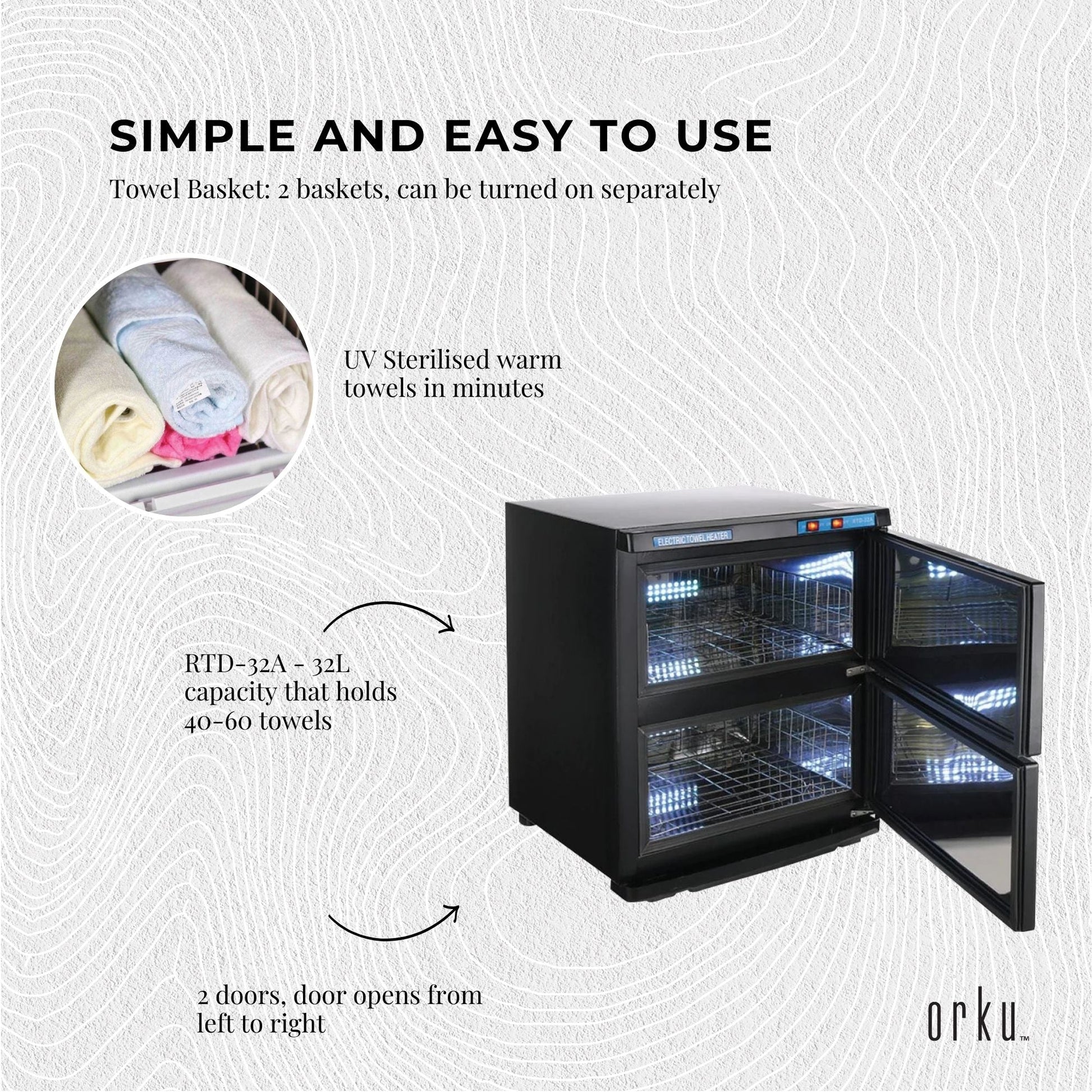 Orku 32L Black UV Electric Towel Warmer Steriliser Cabinet Salon Heat Sanitiser