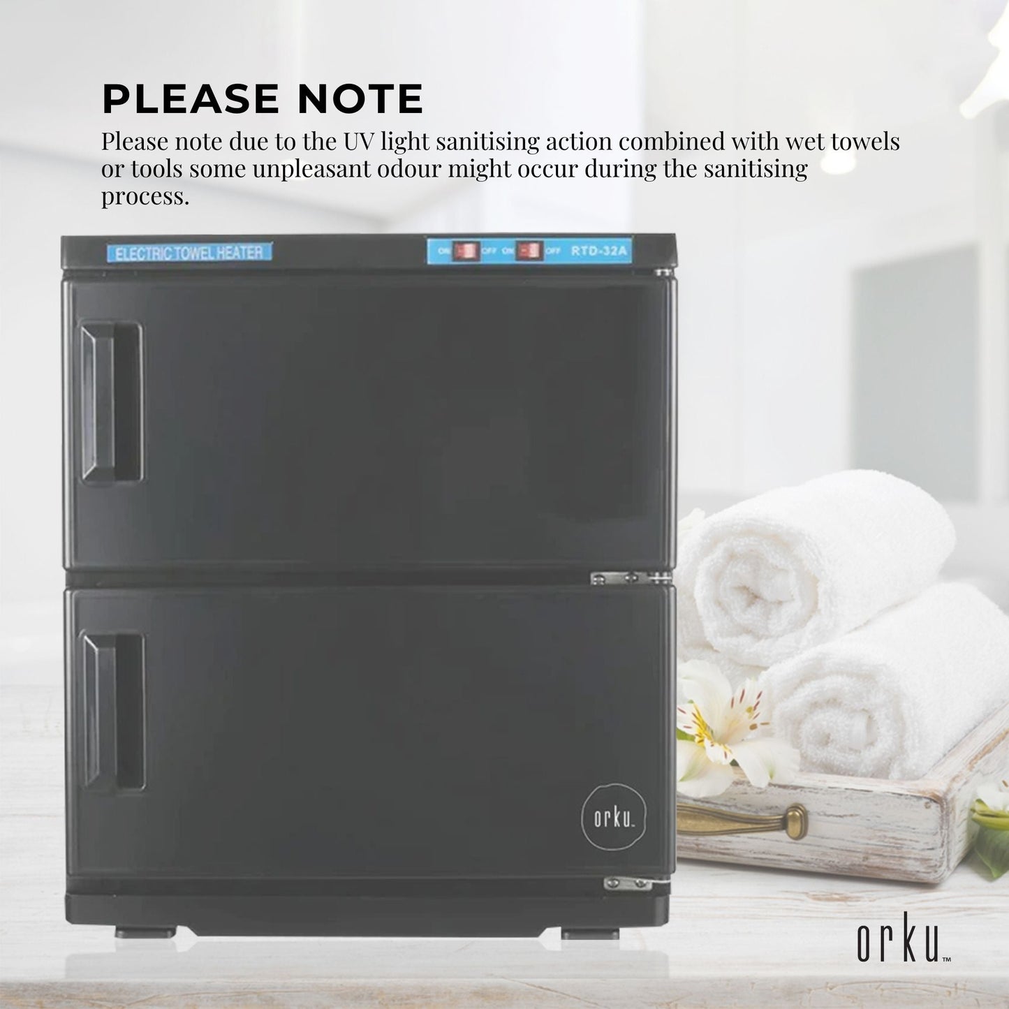 Orku 32L Black UV Electric Towel Warmer Steriliser Cabinet Salon Heat Sanitiser