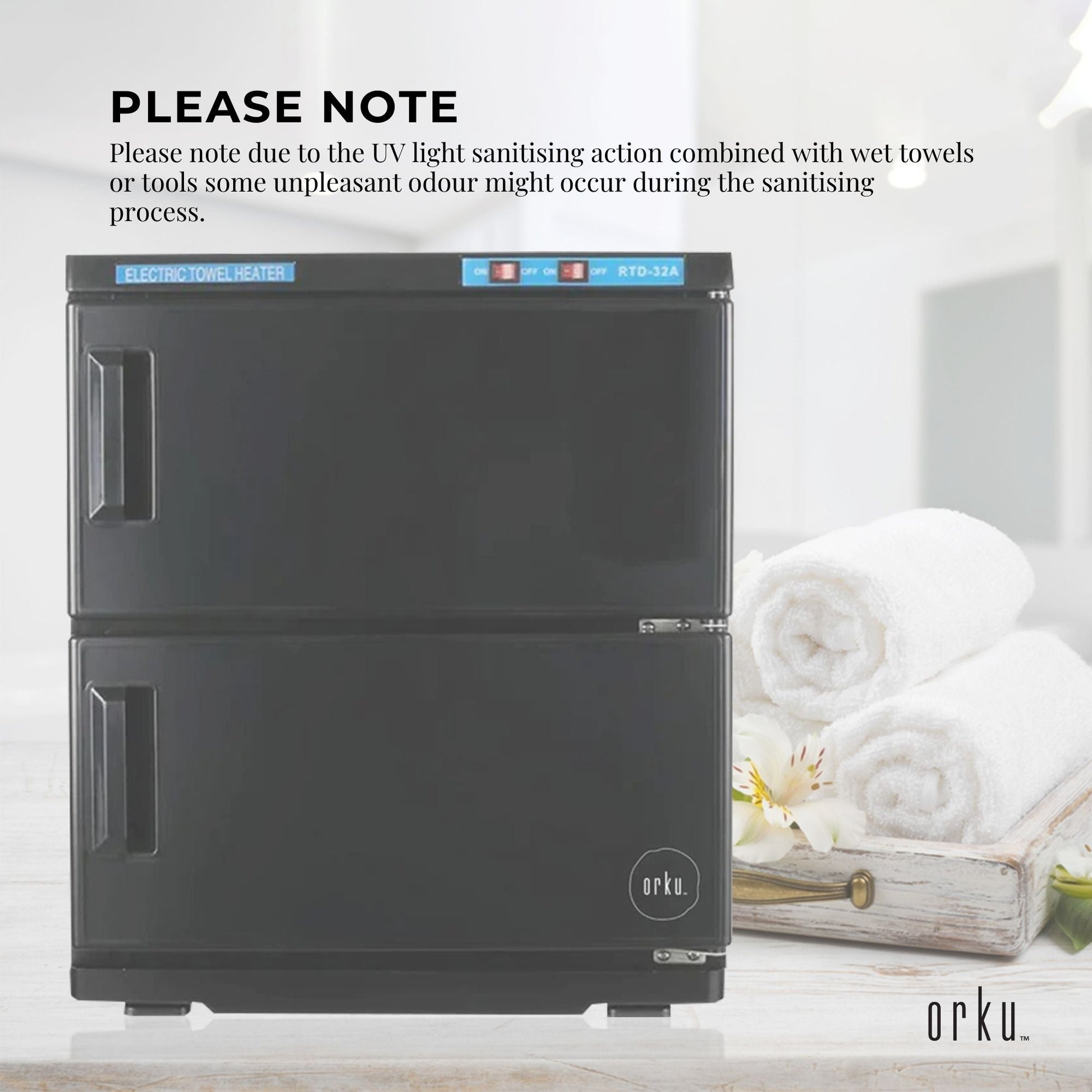 Orku 32L Black UV Electric Towel Warmer Steriliser Cabinet Salon Heat Sanitiser